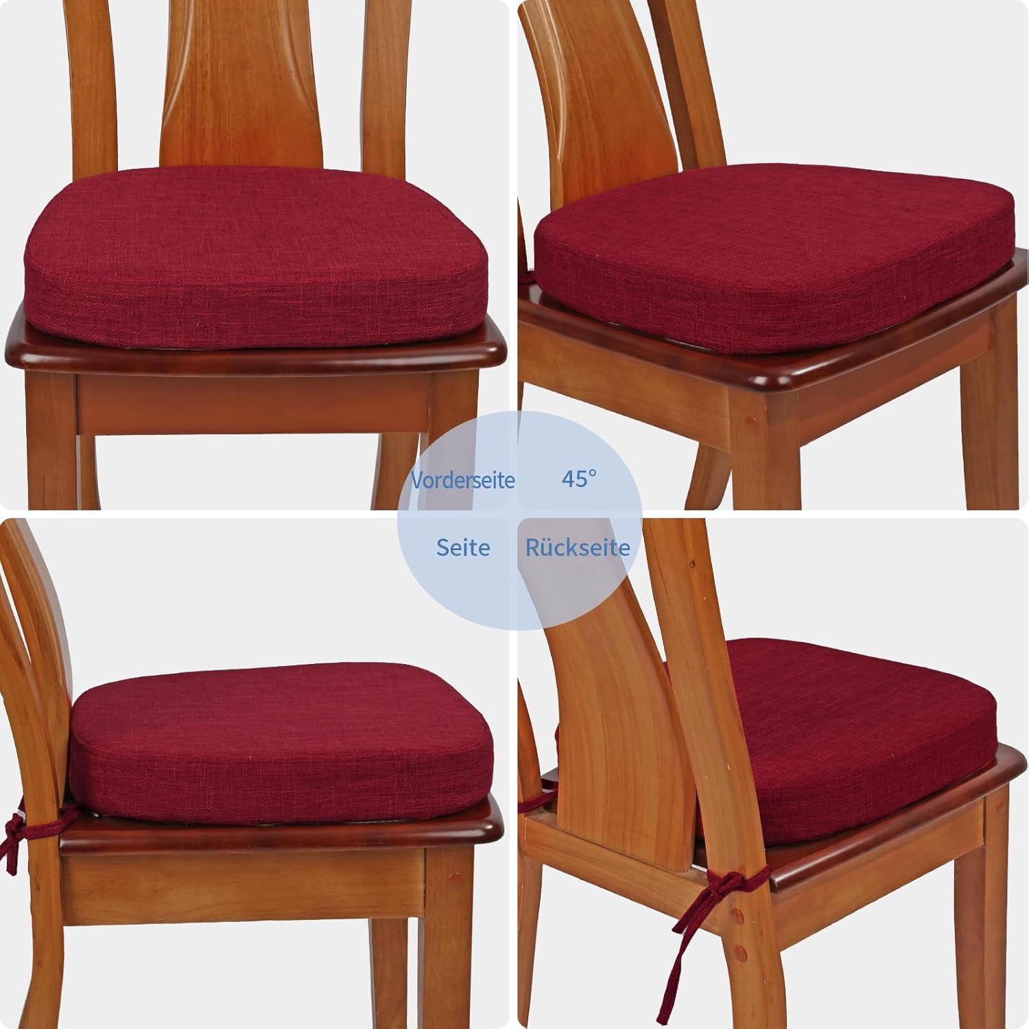 BUYUE Stuhlkissen 6,5 cm dick, U-förmiges Sitzkissen 40 x 40 cm mit hochdichtem Schaumstoff, Stoffbezug, rutschfeste Sitzunterlage für Küche und Esszimmer (1 Stück, rot) – Bild 4