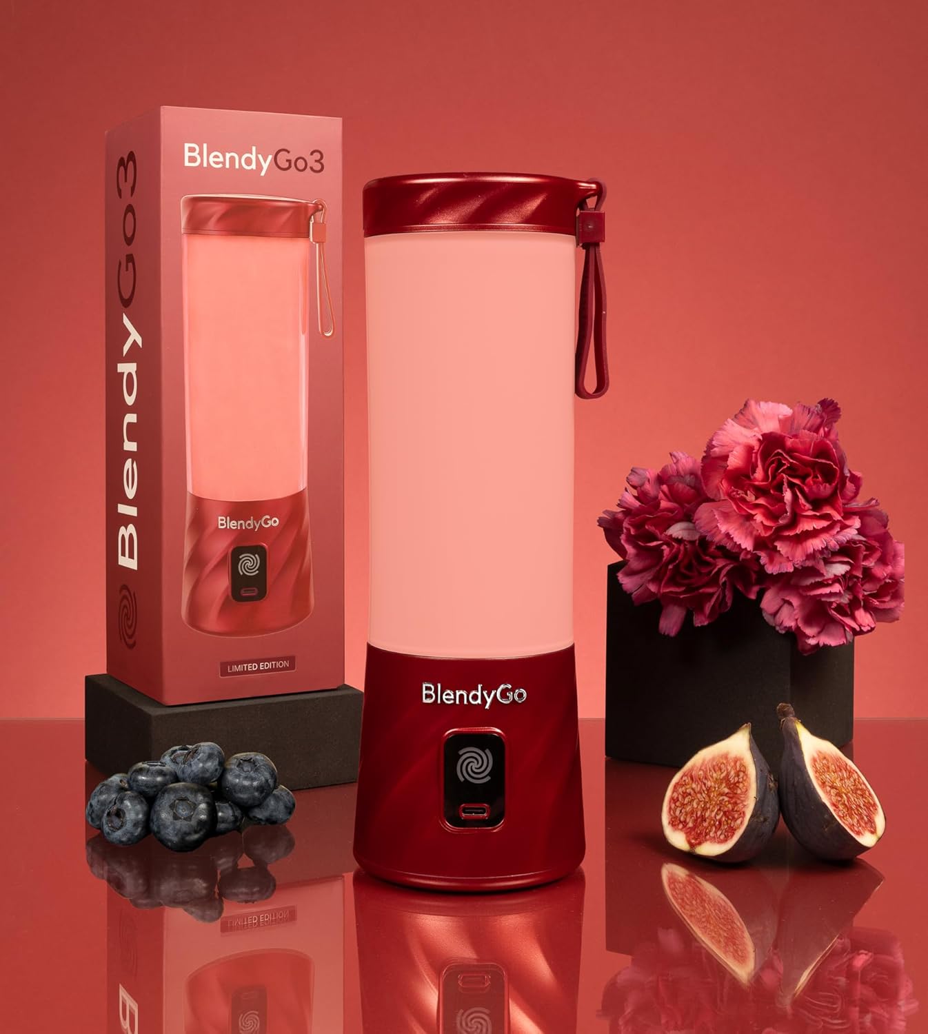BlendyGo 3 Tragbarer Mixer, Mixer, Mini-Standmixer, 550 ml, Smoothie-Maker, Mixer Smoothie Maker to Go, kabellos, zerkleinert Eis und Obst, BPA-frei, PulseMotion & BlendPro (Cherry Metallic) – Bild 2