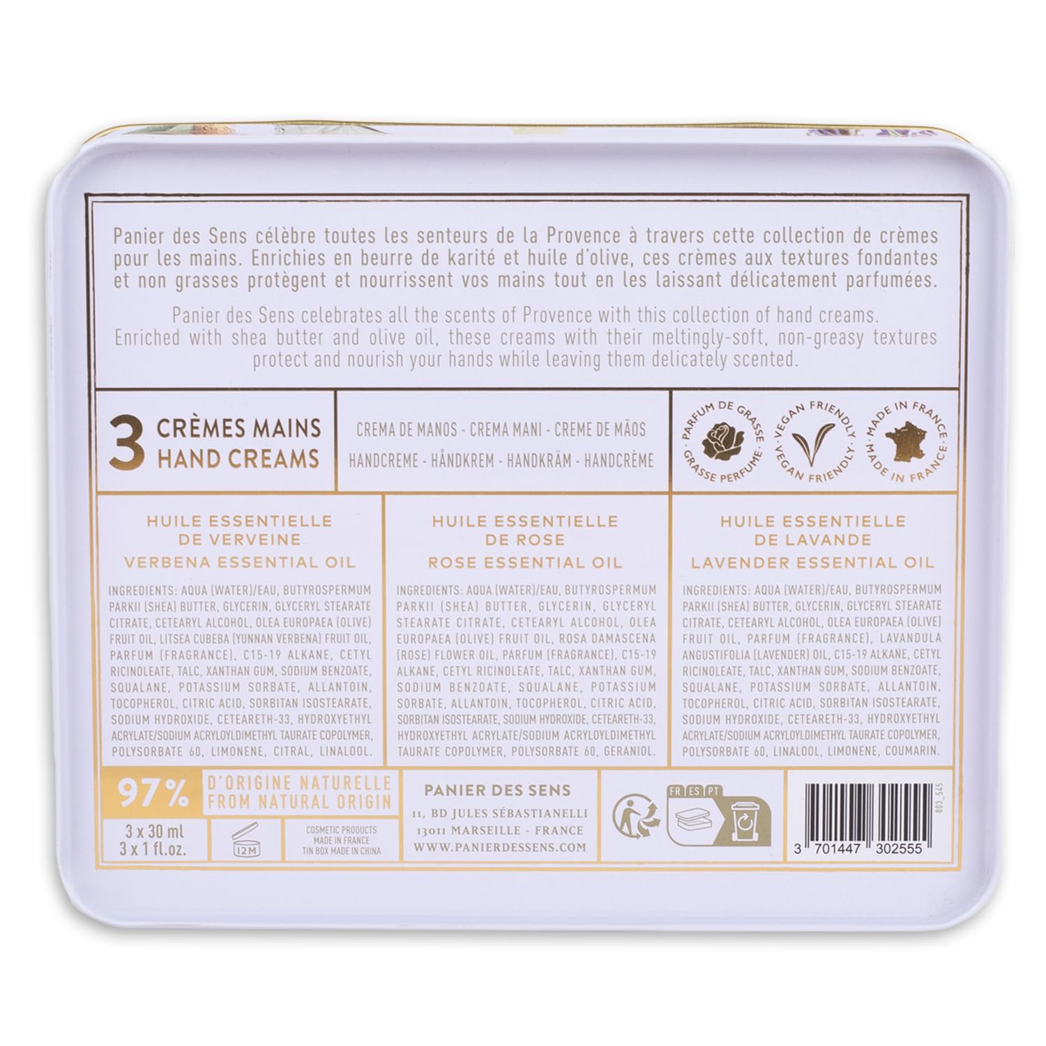 Panier des Sens – Geschenk für Frauen – Trio aus natürlichen Handcremes 3 x 30 ml, Eisenkraut, Rose, Lavendel – Geschenkideen für Frauen – Geschenkset mit 97 % natürlichen Inhaltsstoffen – Handcreme – Bild 4