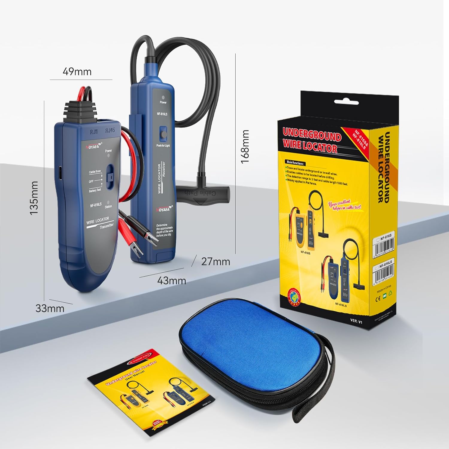 NOYAFA NF-816LS Erdkabelsucher – Kabelsucher für Haustierzaun, Strom-, Netzwerk- und Bewässerungskabel, wiederaufladbarer Lithium-Akku, LED-Taschenlampe, Kabelbrucherkennung – Bild 8