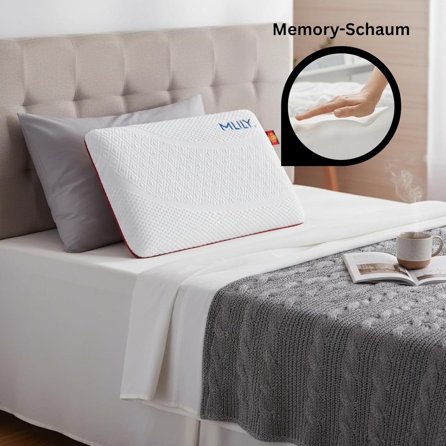 MLILY Pillow Air Memory Nackenkissen, Memory Foam Nackenstützkissen, 60 x 40 x 12 cm, orthopädisches Kissen mit waschbarem Bezug – Bild 7
