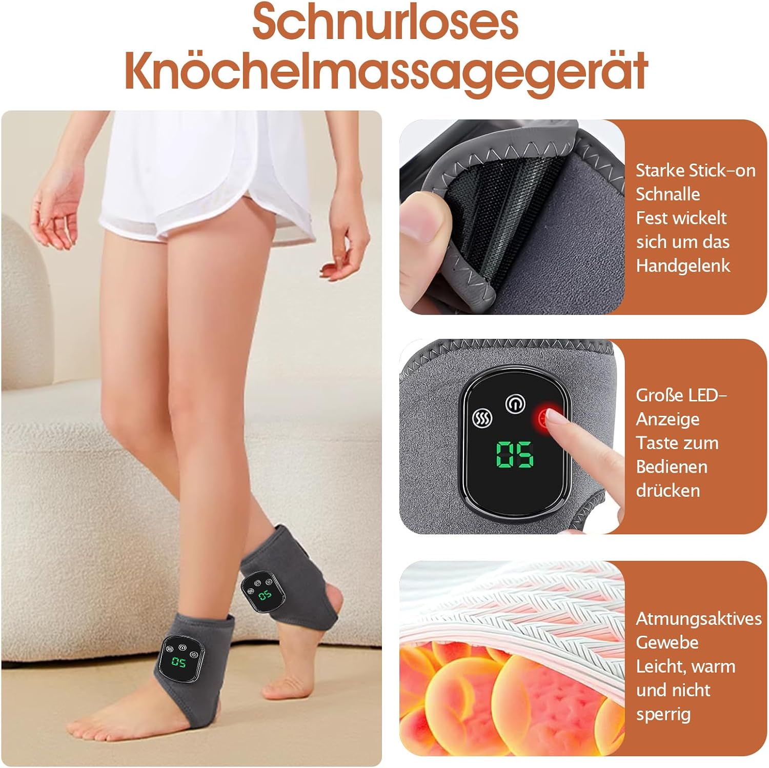2er-Pack tragbares kabelloses 3-in-1-Fußmassagegerät – für Füße und Knöchel, mit Wärme und Vibration, Geschenk für Männer und Frauen – Bild 5