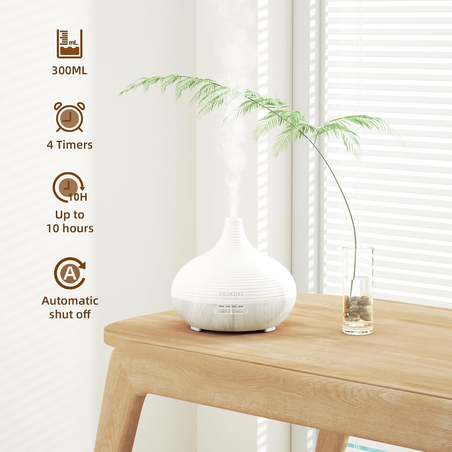 Asakuki Aromadiffusor für Duftöle, 300 ml Premium-Ultraschall-Luftbefeuchter für Aromatherapieöle mit 7-Farben-LED-Licht, BPA-frei für Schlafzimmer, Büro, Spa – Bild 6