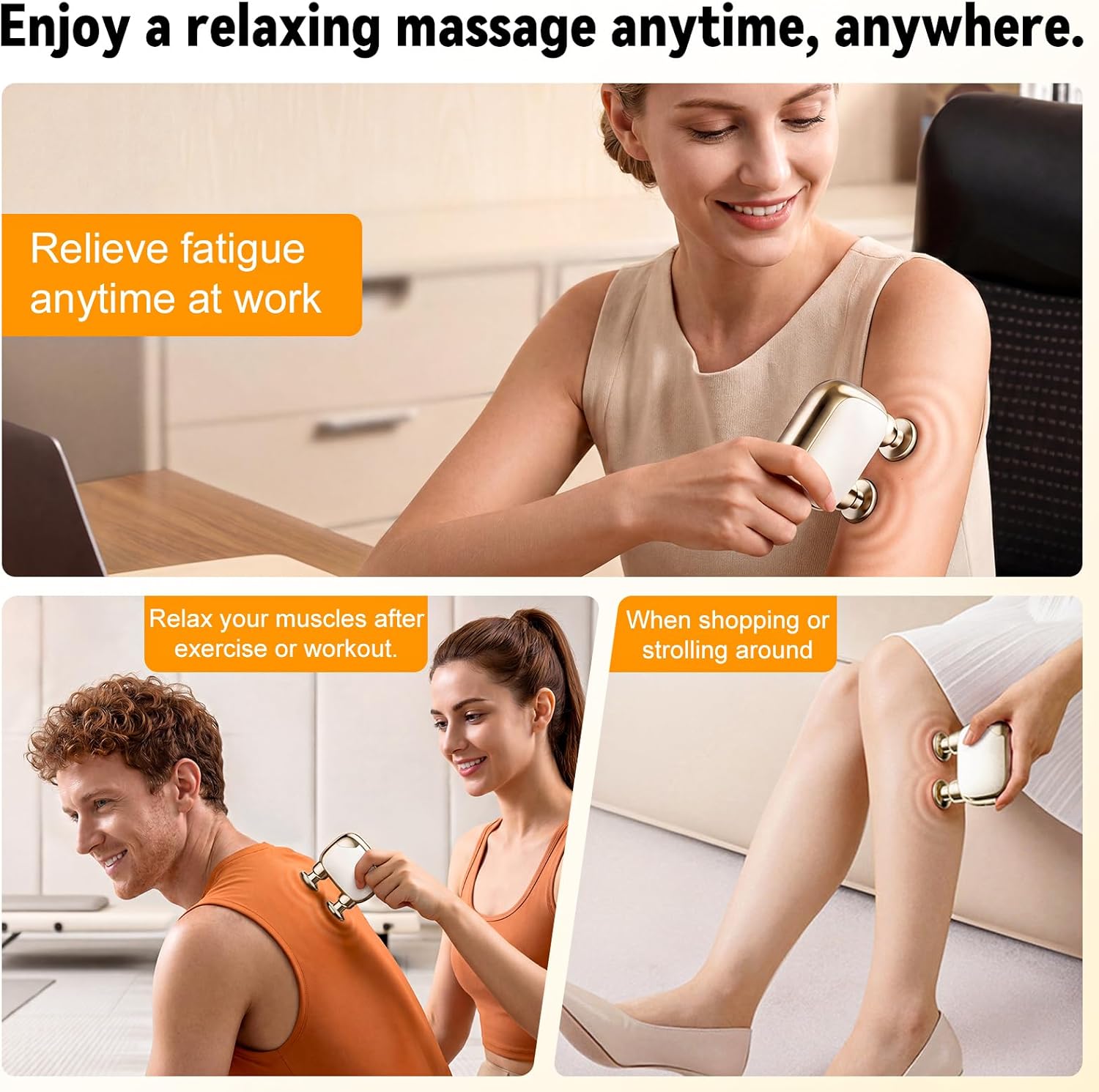 ZONSUSE Mini tragbare Massagepistole, kompakte Muskelmassagepistole, Reisemassagepistole, für Sport, Zuhause, Büro, Ausflüge, sofortige Linderung von Muskelermüdung, Geschenk für Männer und Frauen (Gold) – Bild 6