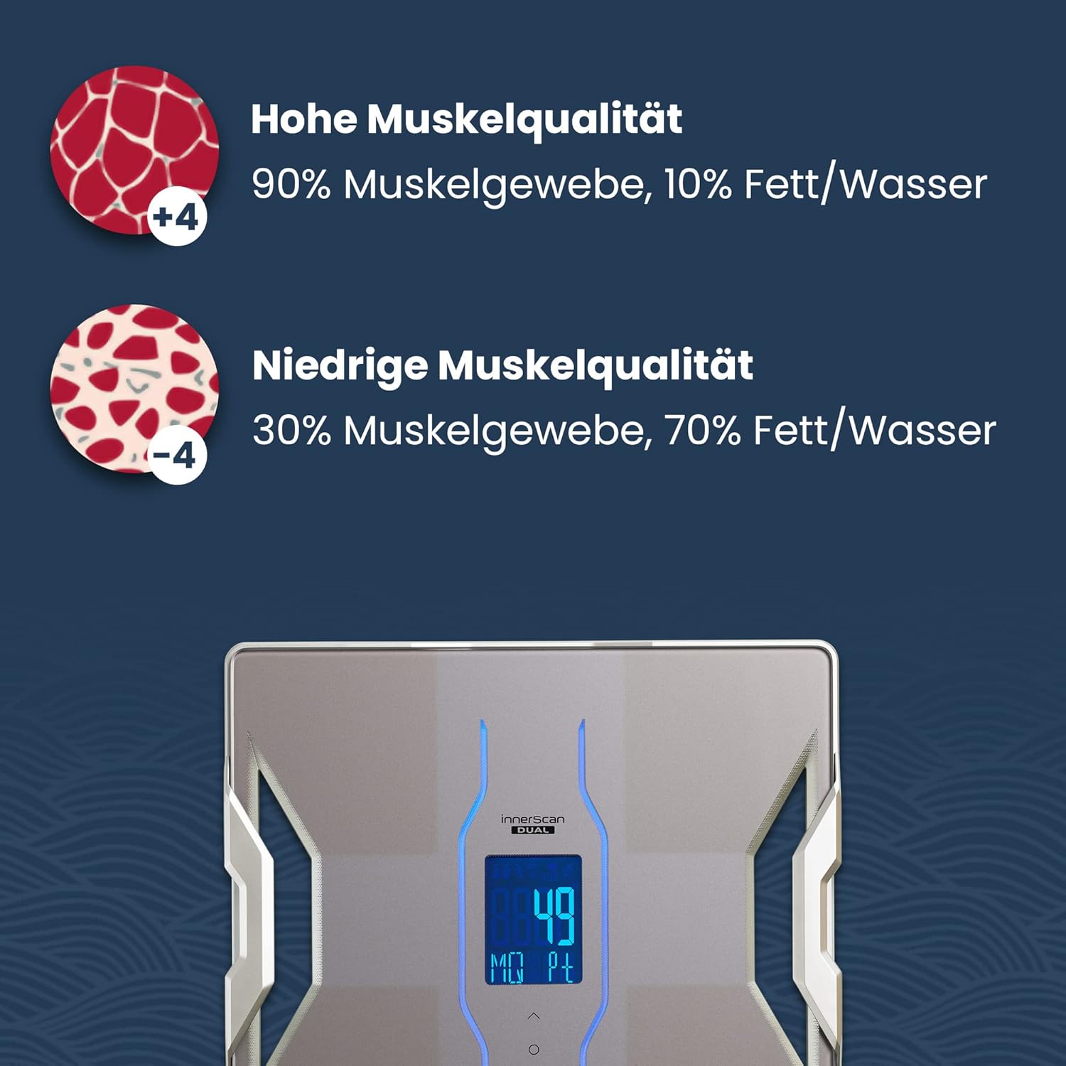 Tanita RD-953 Körperanalysewaage Platin | Personenwaage digital mit Bluetooth & App | Dual-Frequenz-Technologie, 11 Messwerte, Muskelqualitätsfaktor | Körperwaage mit Körperfettanalyse – Bild 6