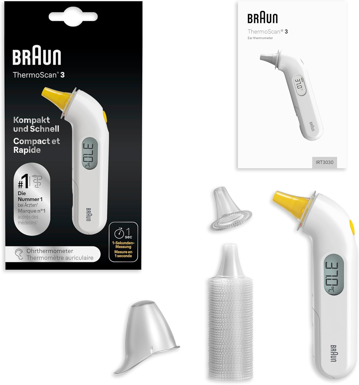 Braun ThermoScan 3 Ohrthermometer, schnell, 1-Sekunden-Messung, akustische Fiebermeldung, digitale Anzeige, für Babys und Kleinkinder geeignet, die Marke Nr. 1 bei Ärzten, IRT3030 – Bild 6