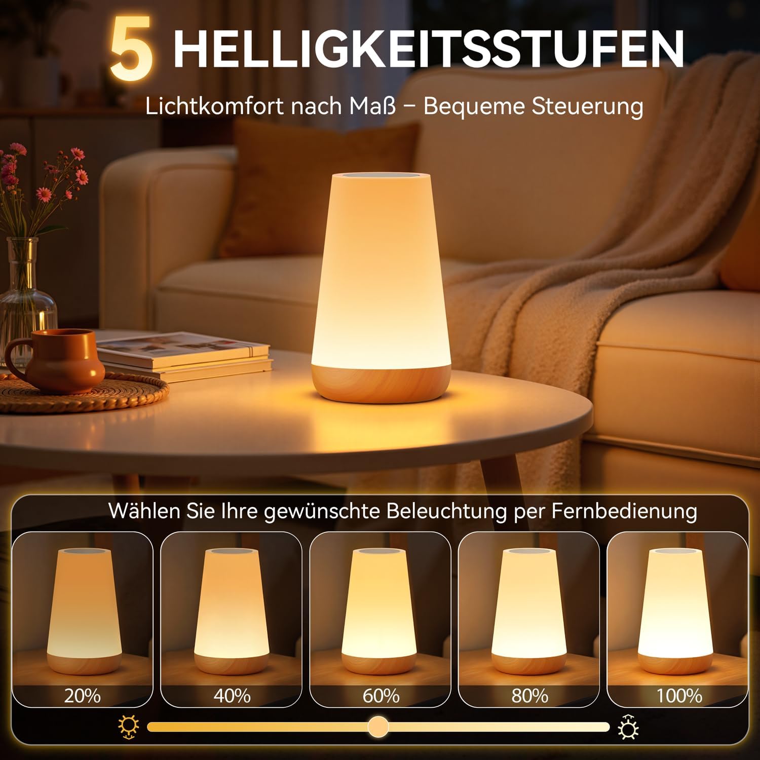Auxmir Nachttischlampe, Nachtlicht, Touch-dimmbar mit 13 Farben und 4 Modi, LED-Tischlampe, USB wiederaufladbar mit Fernbedienung, Nachtlampe mit Timing-Funktion für Schlafzimmer, Wohnzimmer, Licht – Bild 3