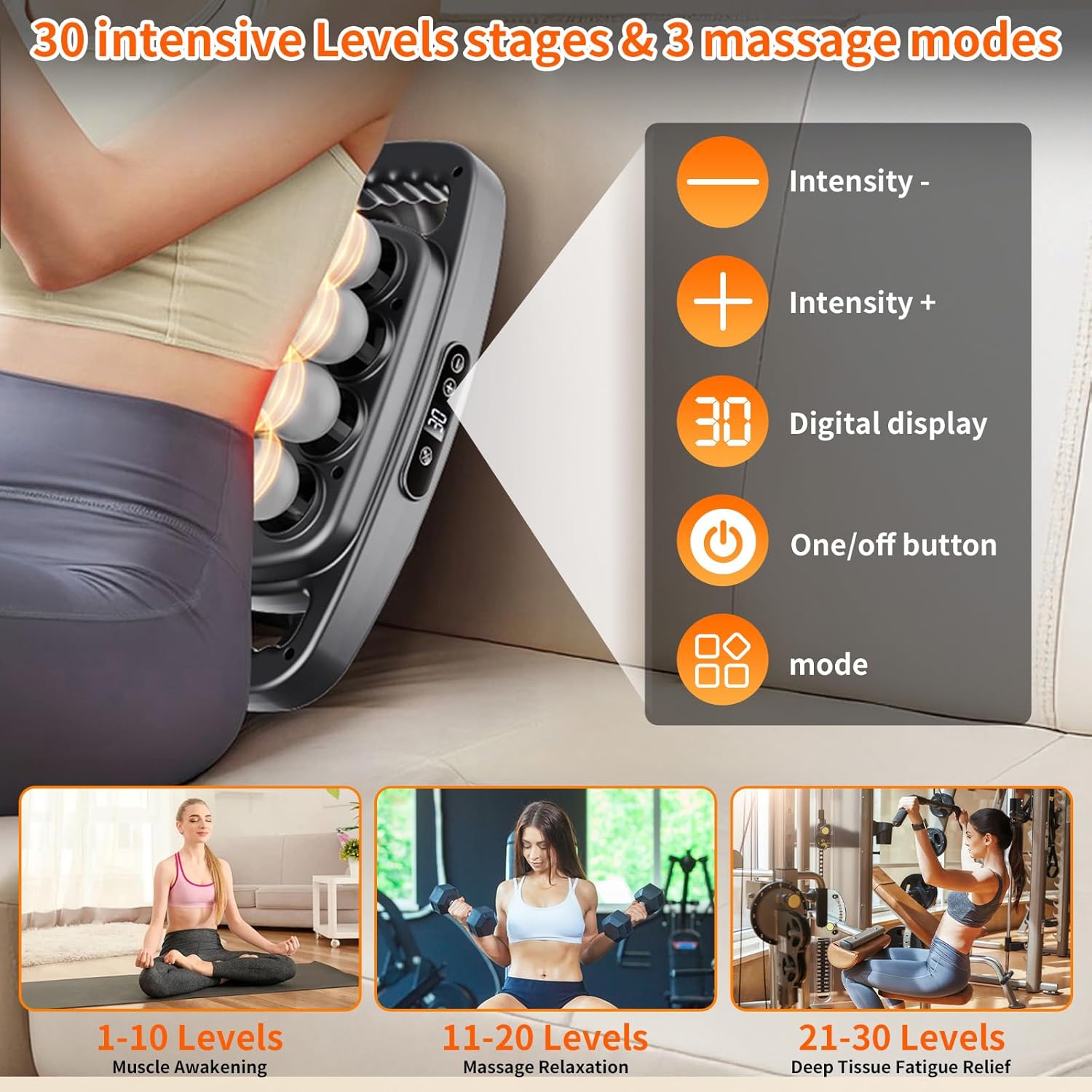 8-Kopf-Massagepistole für tiefes Gewebe – Upgrade-Massagegerät mit 16 Antrieben, Nackenmassagegerät mit 30 Stufen und 3 Modi, leises elektrisches Massagegerät für Beine, Arme, Taille, Rücken, Gesäß, Ganzkörper – Bild 3