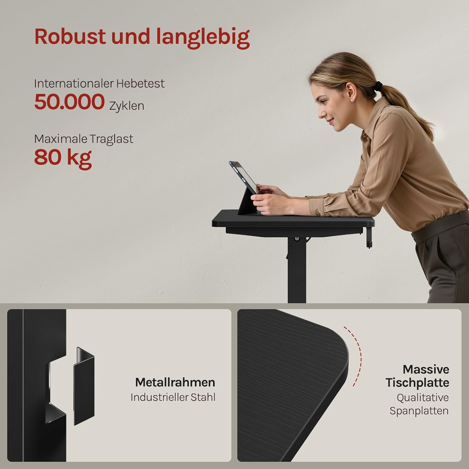 WOLTU Höhenverstellbarer elektrischer Schreibtisch mit Memory-Funktion & Kollisionsschutz, 80 kg Tragkraft, leise, Computertisch für Home Office, Arbeitszimmer, 80 x 48 cm, Schwarz – Bild 7