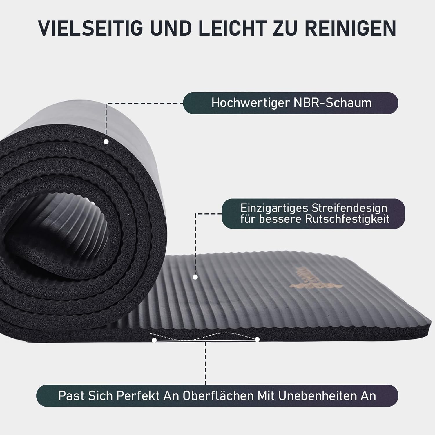Dicke NBR Yogamatte rutschfest mit Tragegurt für Gymnastikmatte, Fitnessmatte, Sportmatte, Trainingsmatte, Stärke 1 cm (183 x 61 cm) – Bild 3
