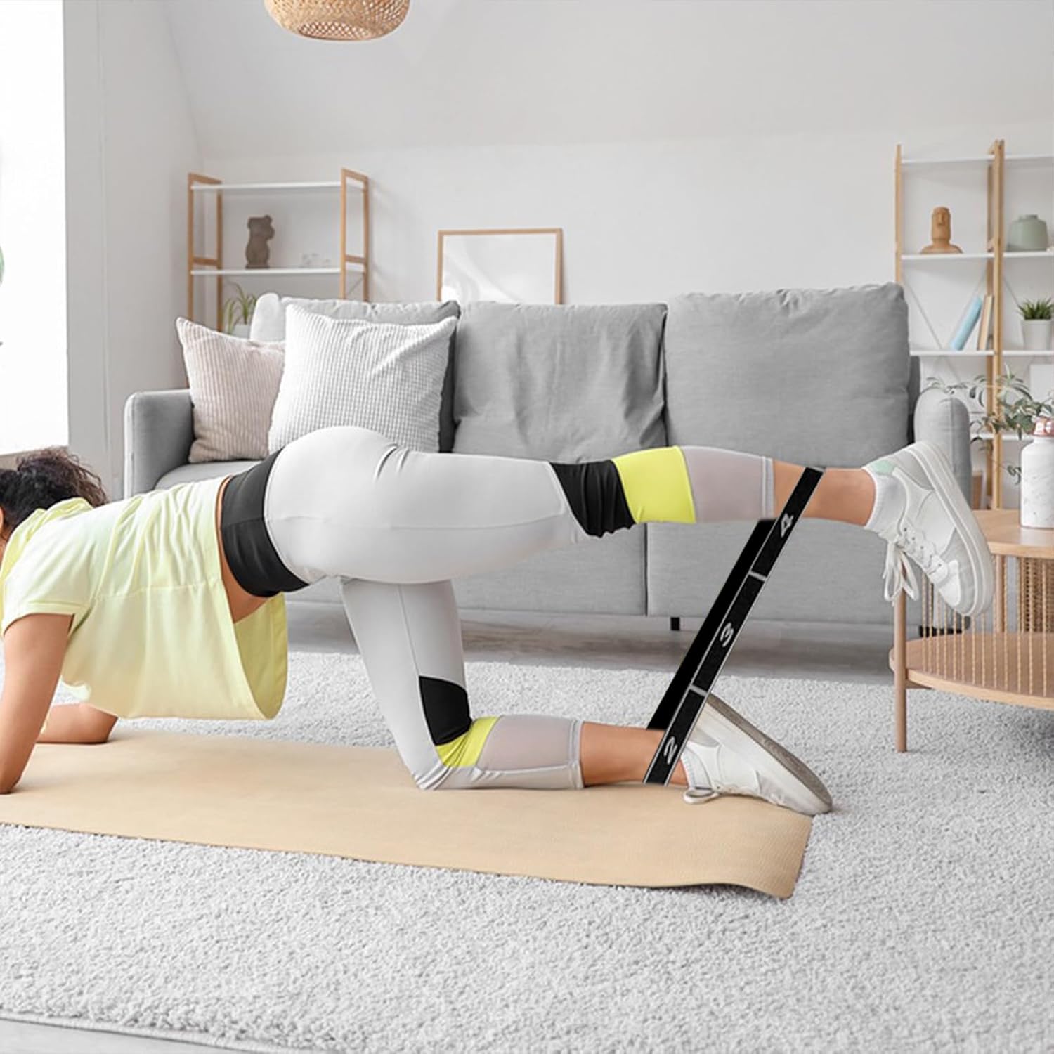 Fitnessbänder aus Stoff, 3 Stück, Widerstandsbänder mit Schlaufen, farbig segmentiertes Stretchband, Polyester-Baumwolle, mehrere Schlaufen, verstellbares Schlaufenband, für Fitness, Yoga, Tanztraining – Bild 7