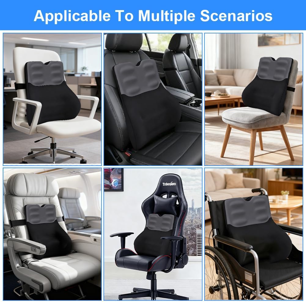Rückenkissen aus Memory-Schaum, ergonomisches Rückenkissen aus Memory-Schaum, Lendenkissen für Bürostuhl, Autositz und Schreibtischstuhl mit hautfreundlichem Bezug und verstellbaren Trägern – Bild 7