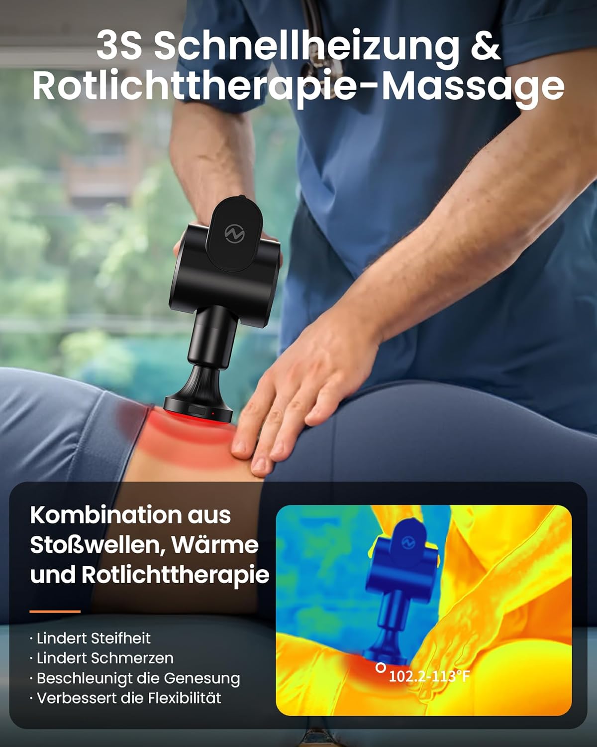 Massagepistole mit Wärmefunktion und Rotlichttherapie, Napre-Massagepistole mit Verlängerung, Muskel-Percussion-Massagegerät für Schulter, Körper, Rückenentspannung, 32 Geschwindigkeiten – Bild 4