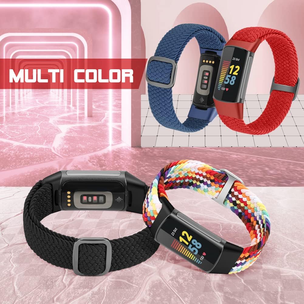 Elastisches geflochtenes Armband, nur kompatibel mit Fitbit Charge 6/Fitbit Charge 5, verstellbare Solo-Schlaufe, dehnbares Ersatzarmband aus Nylongewebe für Fitbit Charge 6/Charge 5 Damen Herren – Bild 6