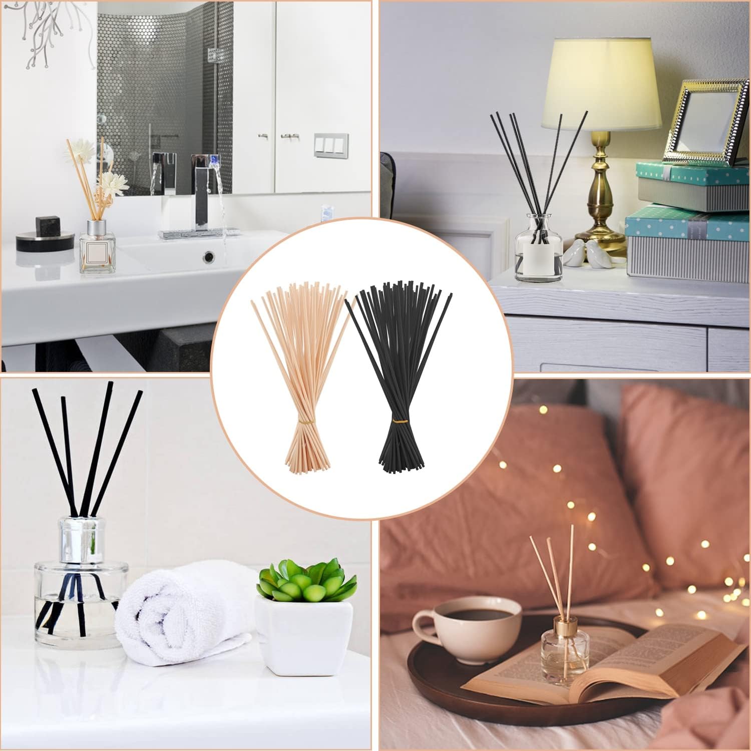 Hemiks 100 Stück Rattan-Stäbchen für Raumduft, 20 cm x 3 mm Diffusor-Stäbchen, Rattan-Schilffaser, Aroma-Diffusor-Stäbchen für ätherische Öle im Home-Office-Hotel-Spa (natürlich, schwarz) – Bild 7