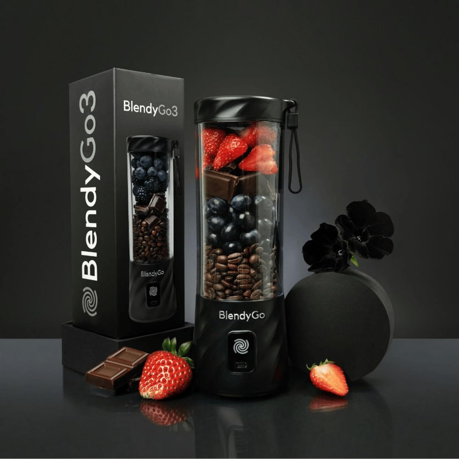 BlendyGo 3 Tragbarer Mixer, Standmixer, Mini-Standmixer, 550 ml, Smoothie-Maker, Standmixer Smoothie-Maker to Go, kabellos, zerkleinert Eis und Obst, BPA-frei, PulseMotion & BlendPro (schwarz) – Bild 2