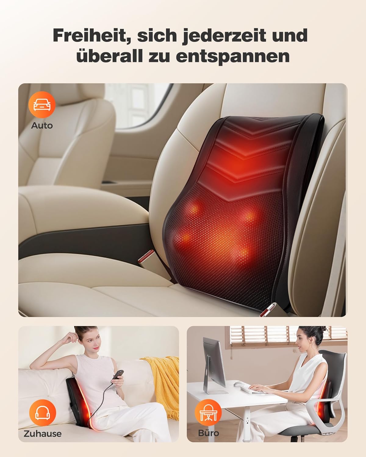 Boriwat Nackenmassagegerät mit Wärme, Shiatsu-Massagegerät 3D-Knet-Rückenmassagegerät, Massagekissen für Nacken, Schulter, Rückenschmerzen, Geschenke für Frauen, Männer, Papa, Mama – Bild 8