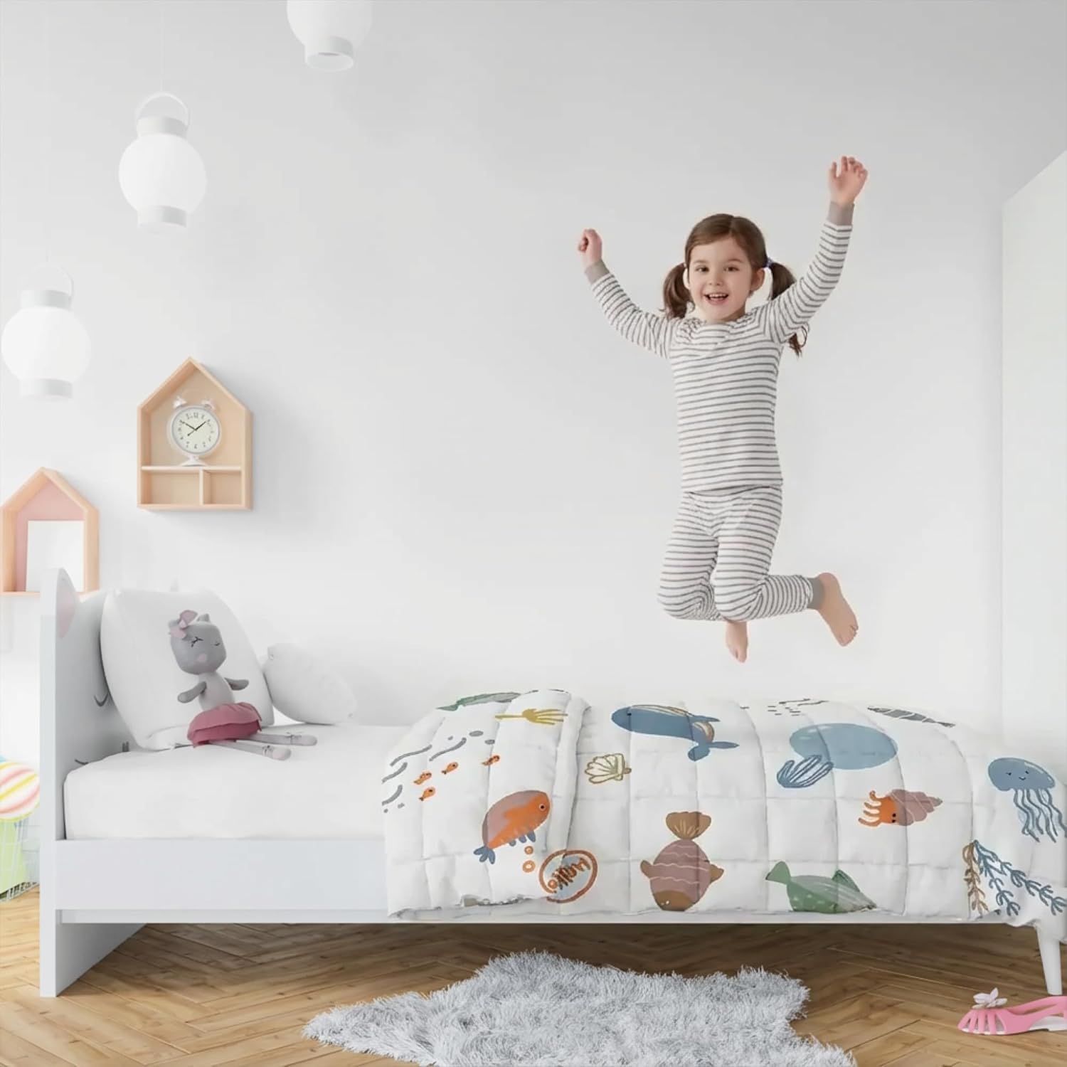 Dailydream Gewichtsdecke für Kinder, 104 x 150 cm, 3,2 kg, Ozean-Motiv, 100 % Baumwolle mit Glasperlenfüllung, schwere Decke zum Schlafen, Gewichtsdecke, Therapiedecke, Körpergewicht 35–55 kg – Bild 7