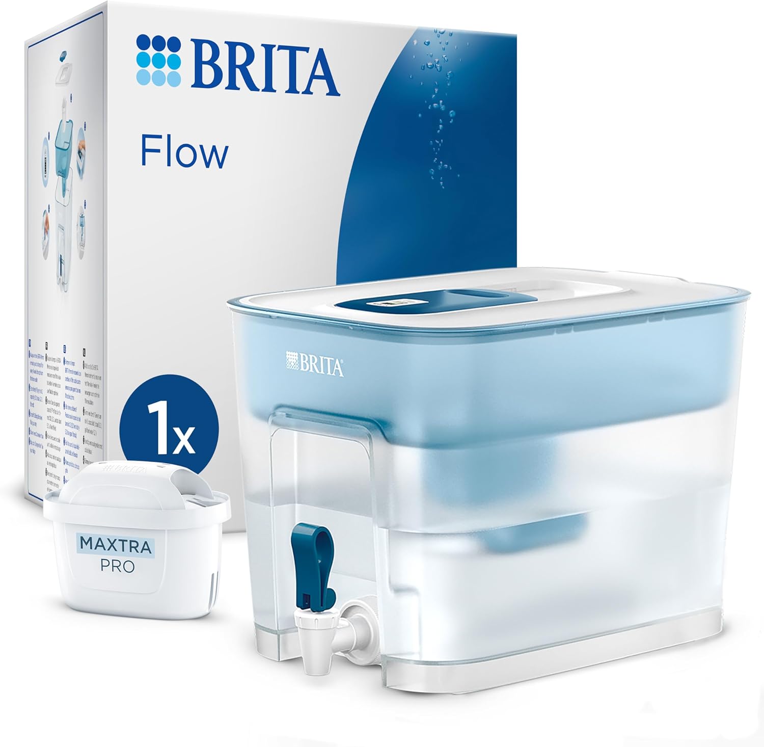 BRITA Flow Wasserfilter XXL (8,2 l) inklusive 1x Maxtra Pro Pure Performance Kartusche – Wasserspender mit Filter für Kühlschrank & große Kapazität filtert Verunreinigungen & mehr