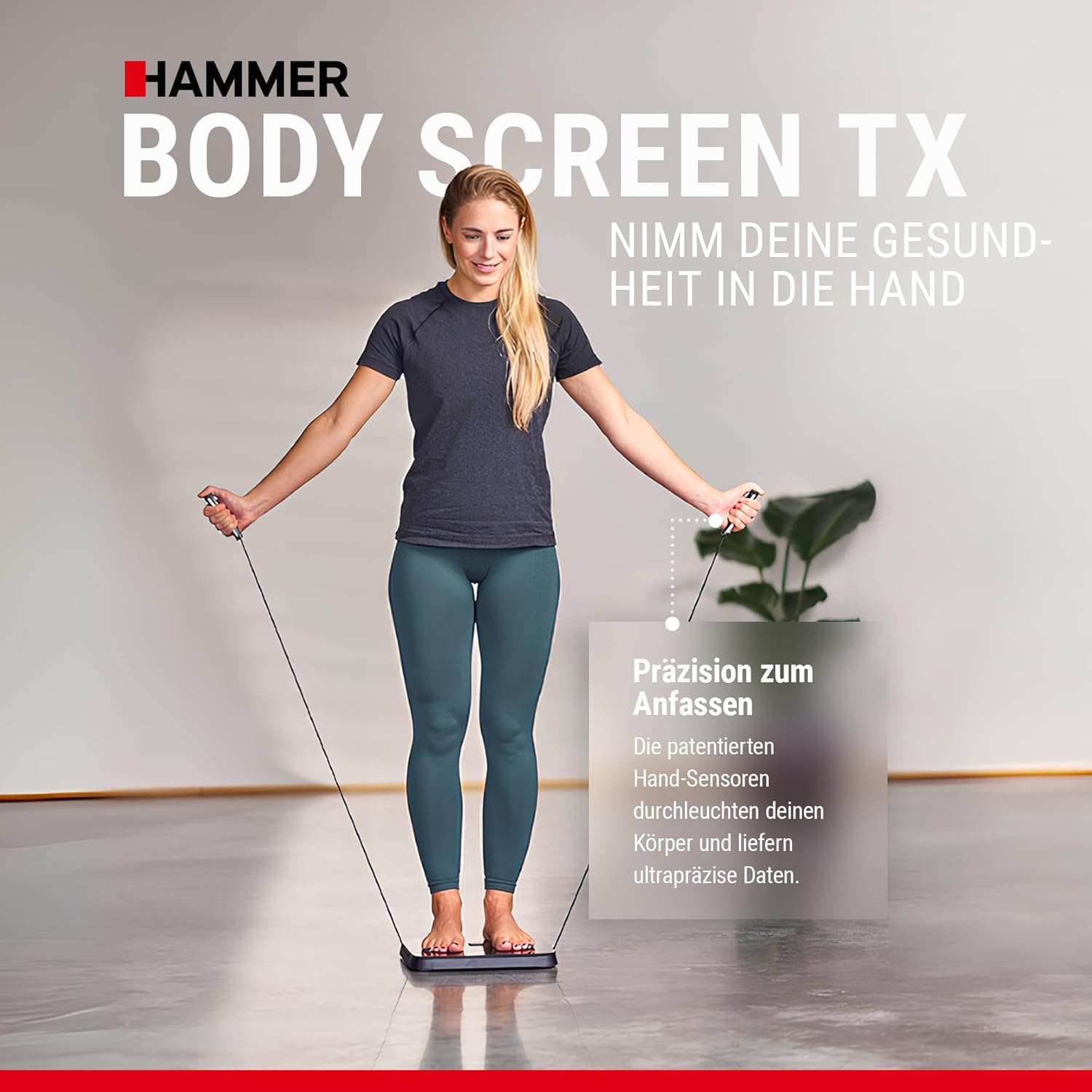 HAMMER Körperanalysewaage Body Screen TX in Schwarz – Körperwaage mit 43 Gesundheitsdaten, Körperfettwaage mit 8 Sensoren, innovative, segmentale Körperanalyse, Waage mit App und Bluetooth – Bild 8
