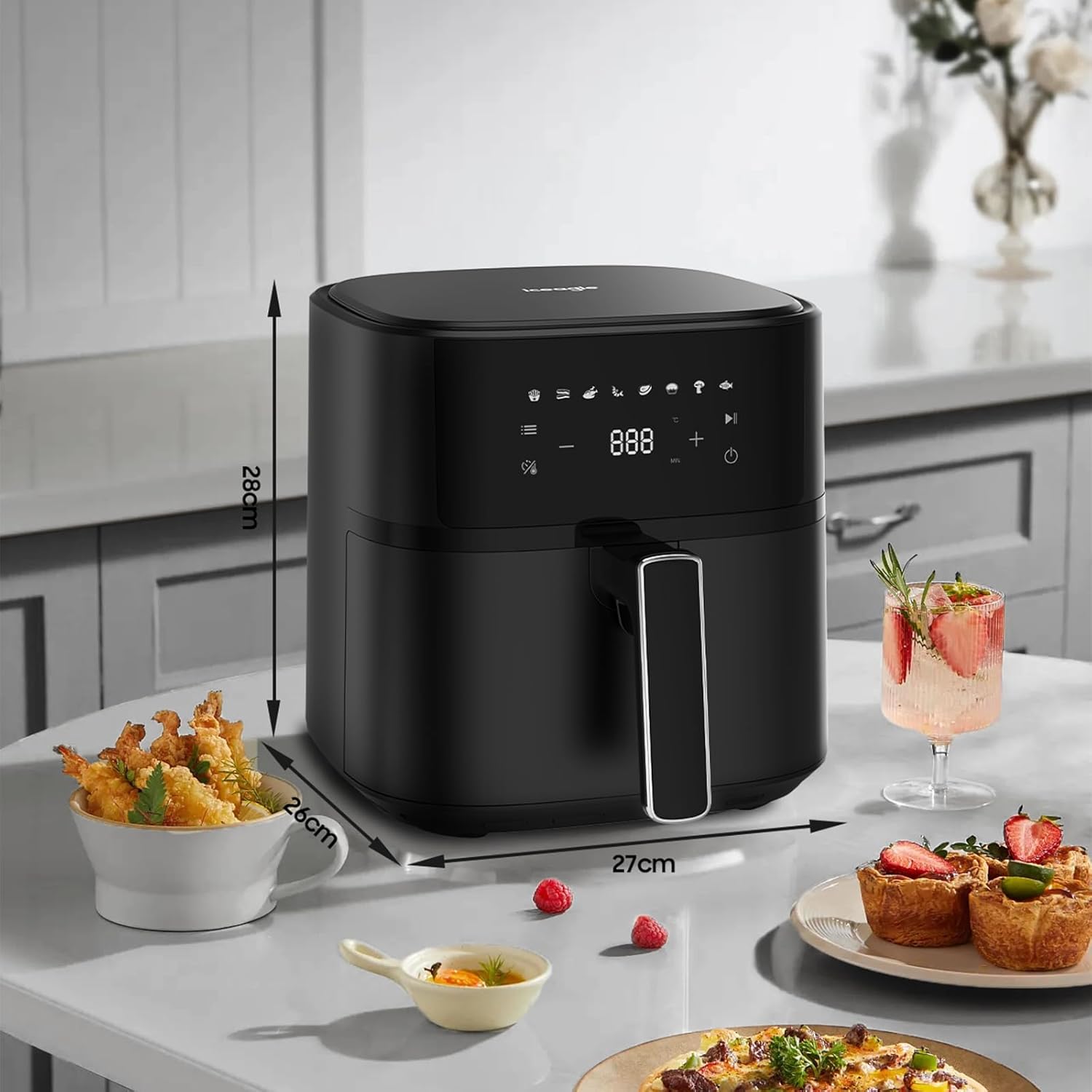 Heißluftfritteuse 6,5 L Airfryer XL – 1700 W Fritteuse ohne Öl mit Metallinnenraum | Heißluftfritteuse, Heißluftfritteuse, 8 Programme, digitales LED-Display, Timer, benutzerfreundlich, 80–200 °C, Rezeptbuch – Bild 6