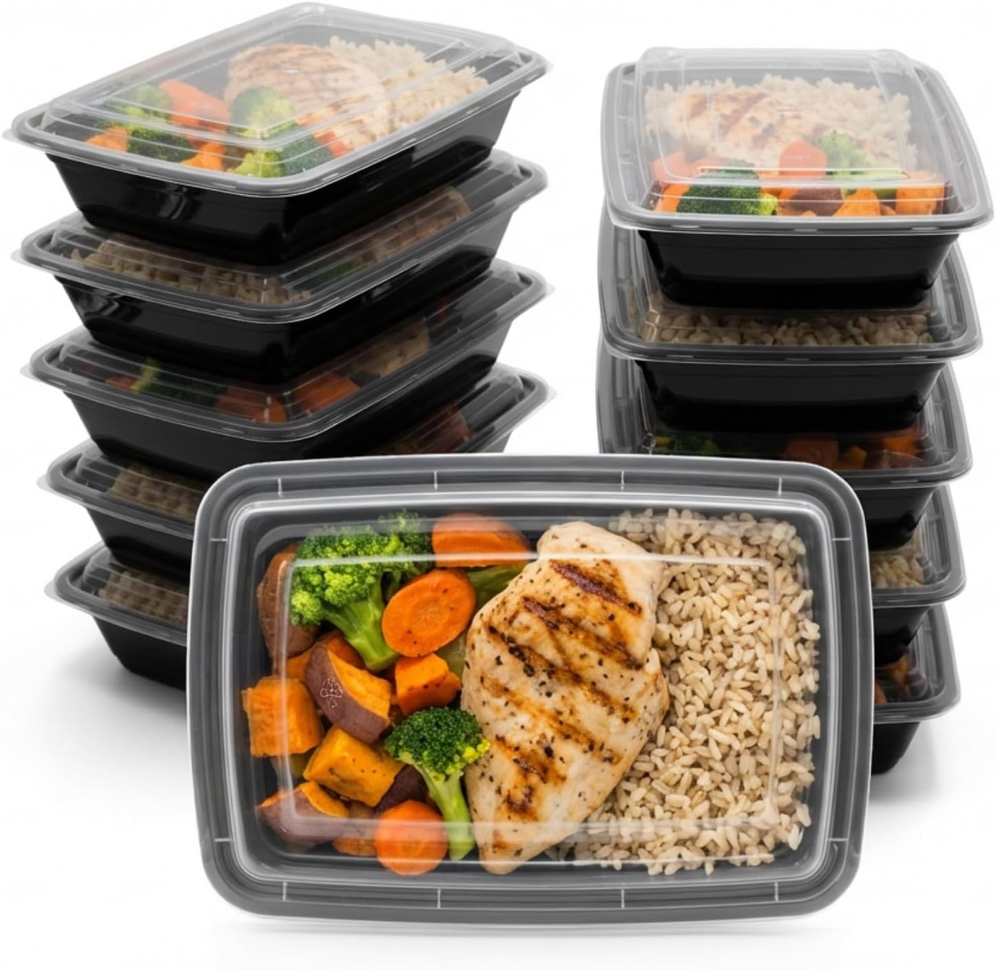 BigDean wiederverwendbare Meal-Prep-Boxen mit Deckel (10 Stück) – robuste Meal-Prep-Boxen, stapelbare Meal-Prep-Dosen und Lebensmittelbox – mikrowellen-, gefrier- und spülmaschinenfest – perfekt für die Mealprep