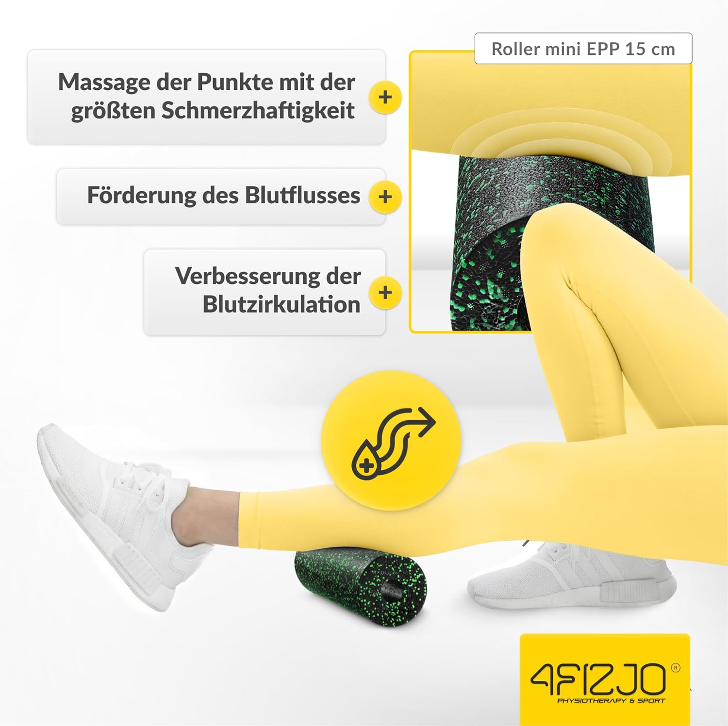4FIZJO Faszienroller Schaumstoff, Durchmesser 5,5 cm, Länge 15 cm, Massagerolle, Rückenrolle, Fitnessrolle, leicht, hart, Schaumstoffrolle, Faszientraining, Massagetraining, Schwarz/Grün – Bild 5
