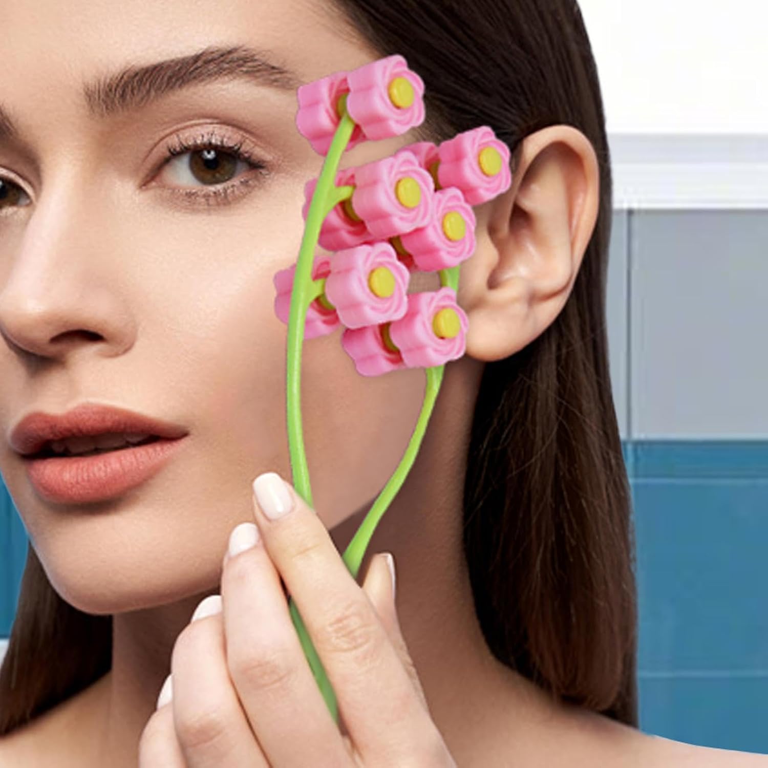 Gesichtsmassageroller | Y-förmiges Handmassagegerät | Tragbares manuelles Entspannungsgerät, elastischer 3D-Blumenroller für die Hautpflege – Bild 3