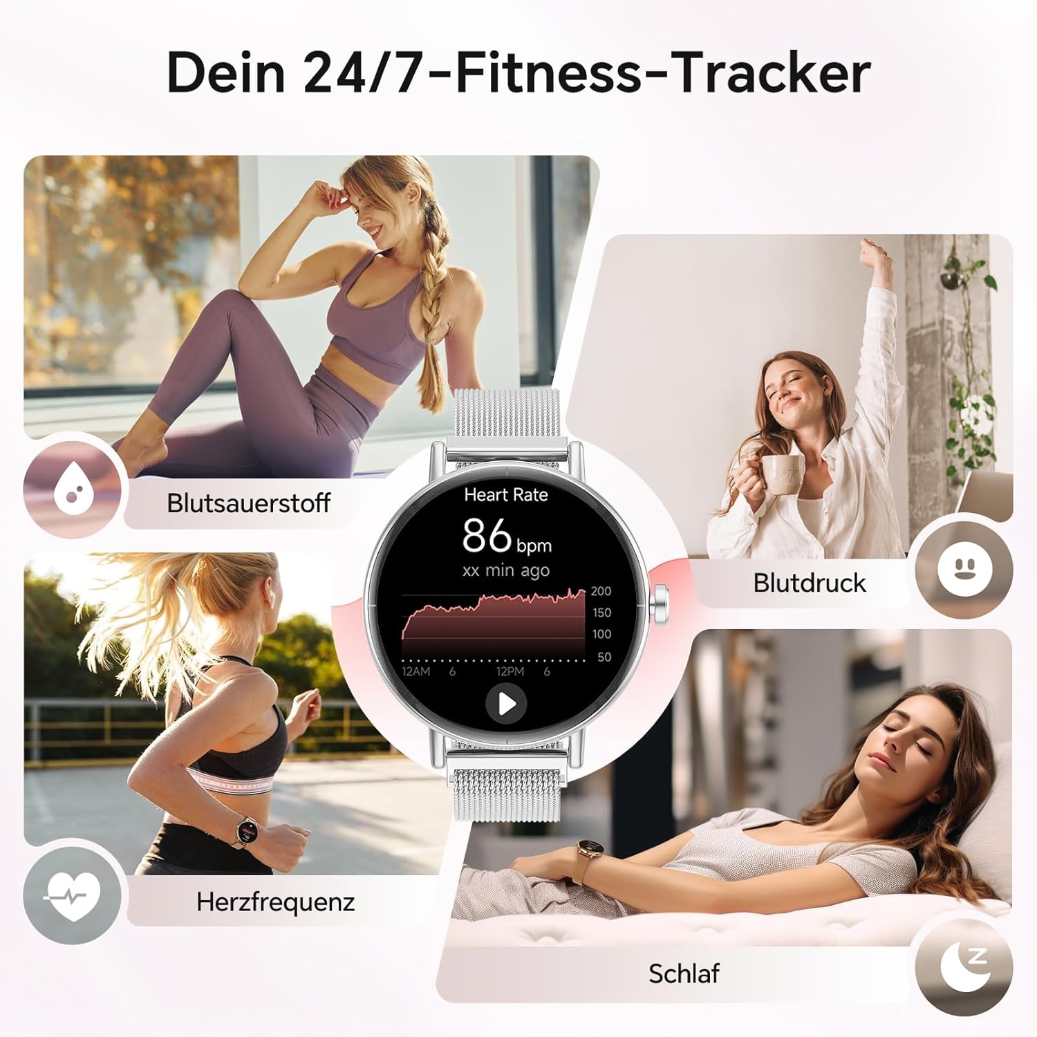 Gydom Runde Smartwatch für Damen, 1,27 Zoll, Smartwatch mit Telefonfunktion, Fitnessuhr mit SpO2, Herzfrequenz, Stress, Kalorien, Schlaf, Schrittzähler, 100+ Sportmodi, IP68, wasserdichte Sportuhr für iOS – Bild 3