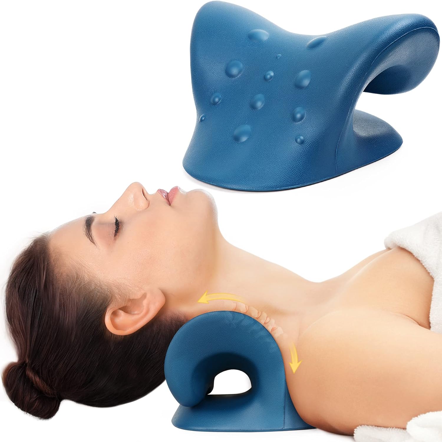 Cozyhealth Nacken- und Schulterentspanner, Nackenstrecker zur Linderung von Nackenschmerzen, Nackenstrecker, Chiropraktikkissen zur Entspannung der Halswirbelsäule, Nackenkissen (Dunkelblau)