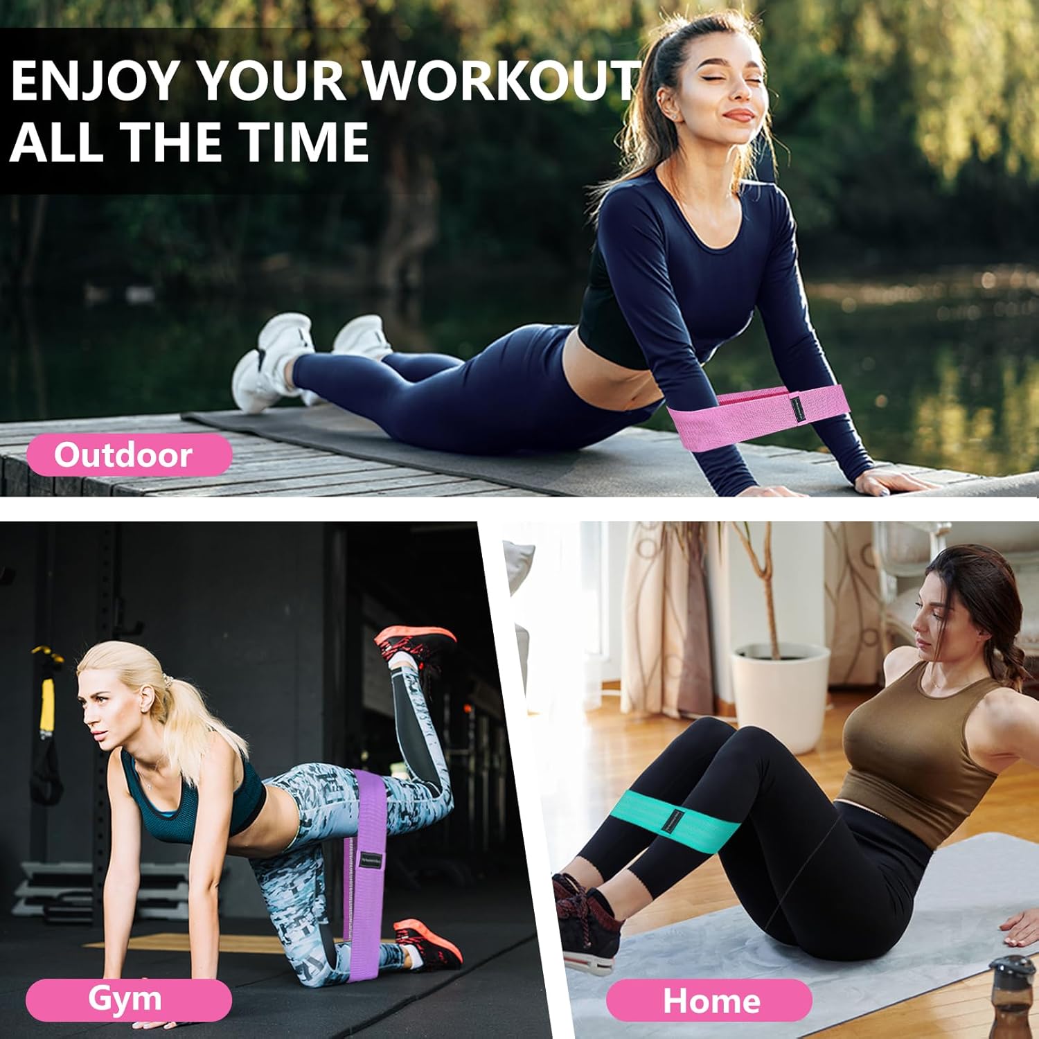 Trainingsbänder, Stoff-Widerstandsband für das Training, Trainingsbänder mit Widerstand für Frauen und Männer, mehrfarbige Stoff-Booty-Bänder für Beinkrafttraining, Reha, Yoga – Bild 5