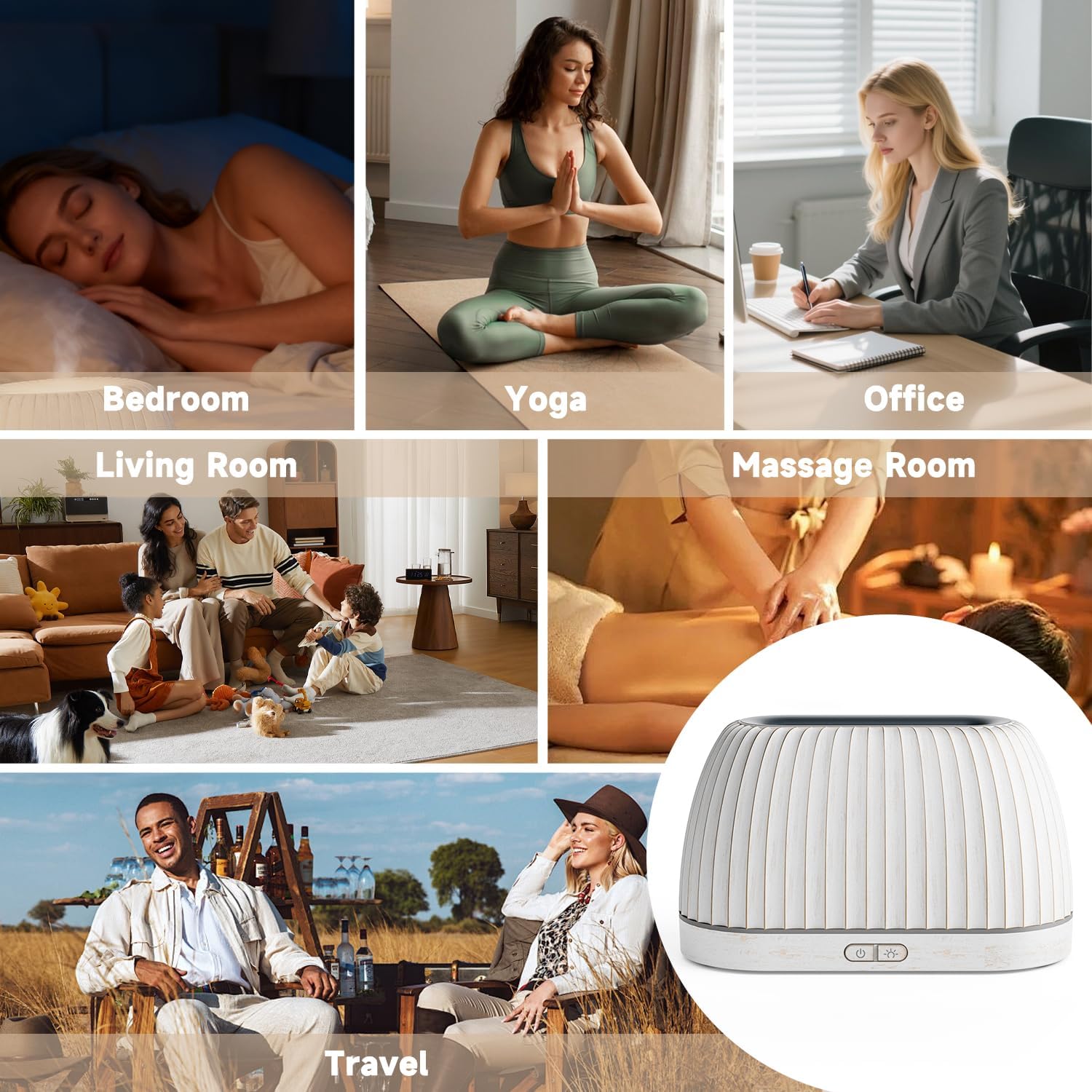 SOULORIGIN Diffusor für ätherische Öle, Flammeneffekt-Aromatherapie mit 7-farbigen LED-Lichtern und automatischer Abschaltung, Ultraschall für zu Hause, 120 ml Samll-Duftdiffusor für ätherische Öle – Weiß – Bild 8