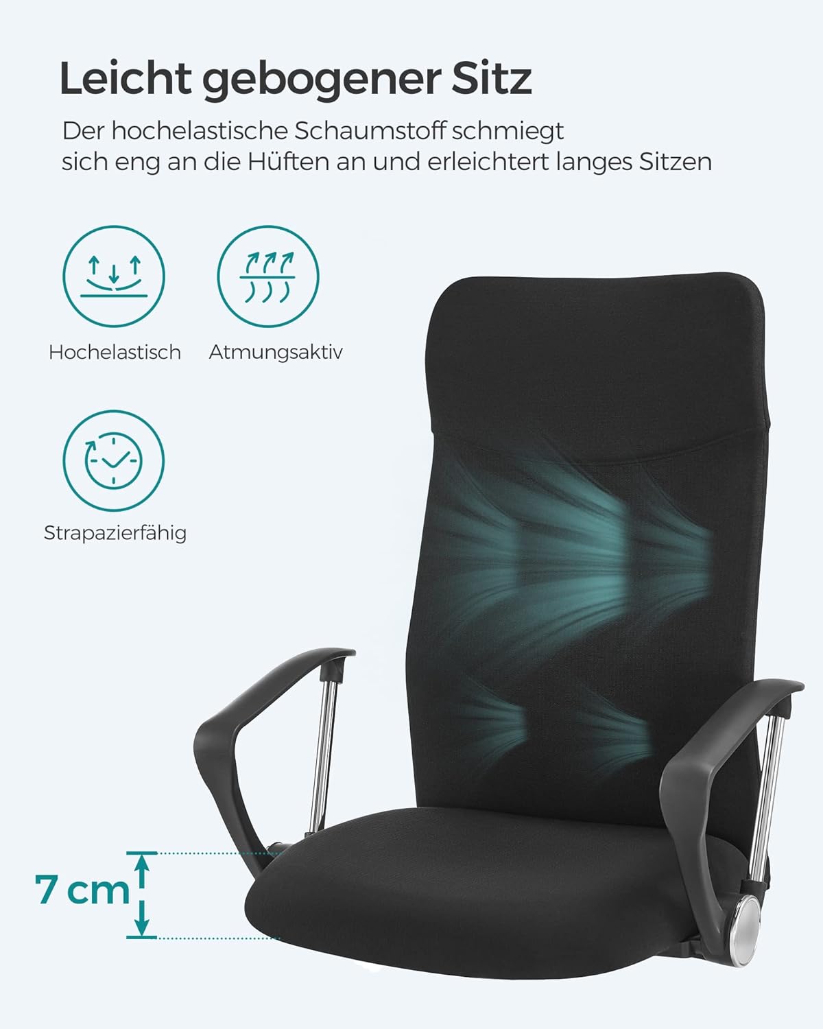 SONGMICS Bürostuhl, ergonomischer Drehstuhl, gepolsterter Sitz, Stoffbezug, verstellbar und neigbar – Bild 6