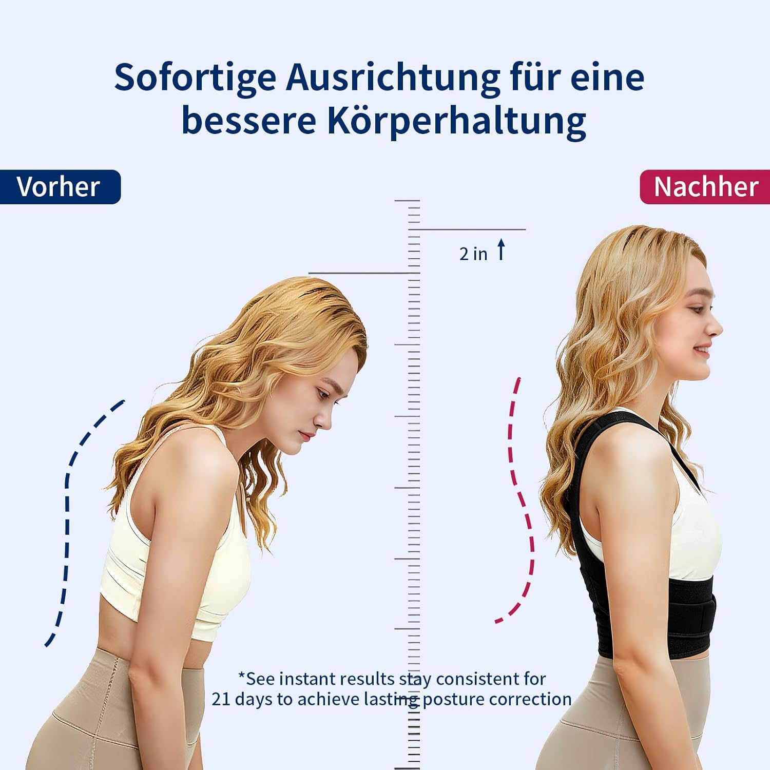 FOSER Rückenglätter, Haltungskorrektur für Männer und Frauen, Rückenstützgürtel (M), hautfreundlich und atmungsaktiv, verstellbarer Haltungstrainer, Rückengurt, für Schulter, Nacken, Rückenstütze (M) – Bild 2