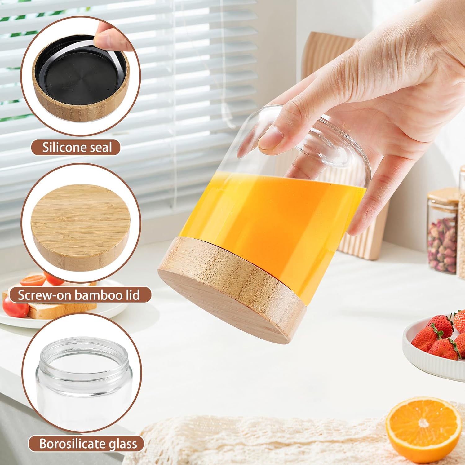 Zikenis 4 Stück Overnight Oats Gläser, 500 ml, Einmachgläser mit Schraubdeckel für selbstgemachte Marmelade, Chutney, Joghurt, Pudding, Einlagen, Babynahrung – Bild 4