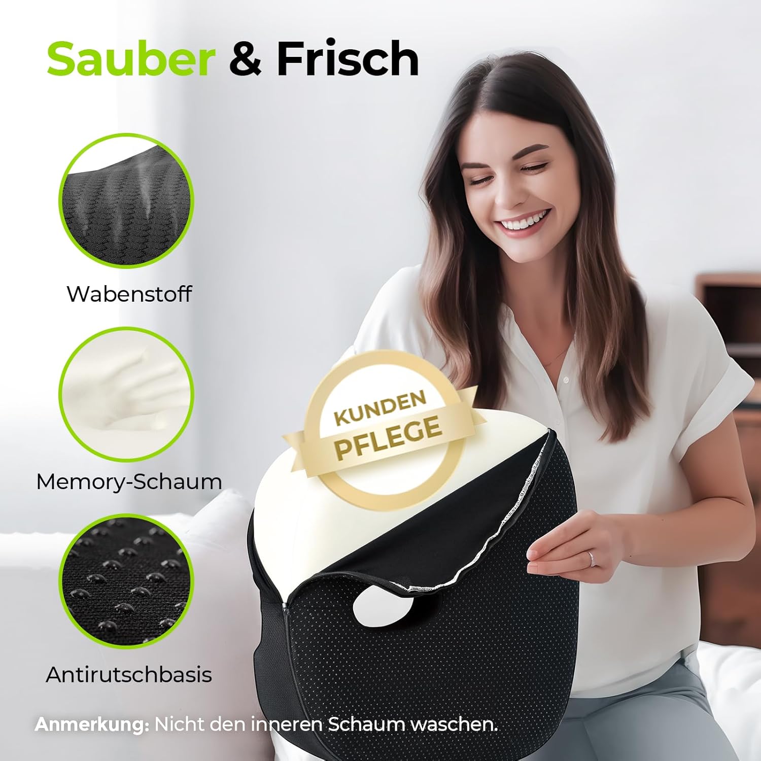AUVON Sitzkissen, orthopädisches, ergonomisches Hämorrhoiden-Sitzkissen mit Loch und U-förmigem Design, Steißbeinkissen, Sitzring, Steißbein entlastet und erhöht den Sitzkomfort für Bürostuhl, Auto, Ischias, Schwangerschaft – Bild 6