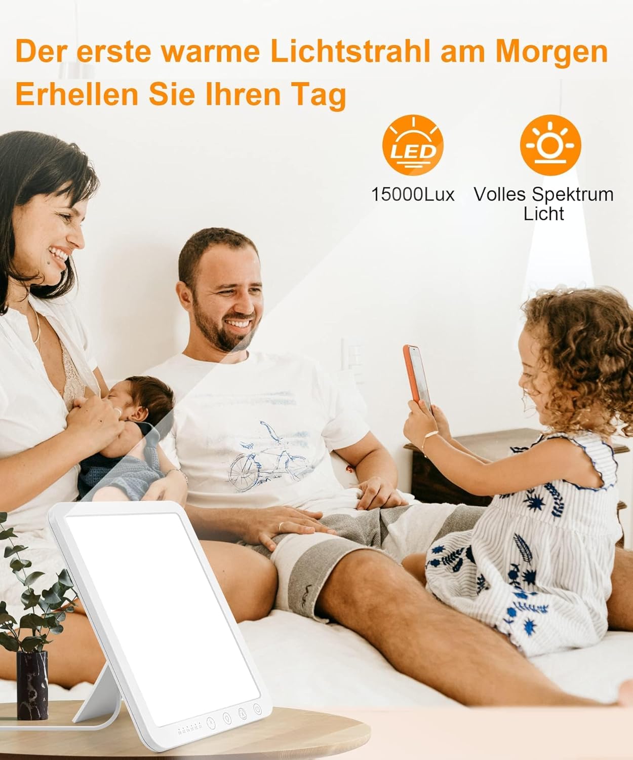 Sotipevs Tageslichtlampe 15000 Lux, UV-freie LED-Lichttherapielampe, Tageslicht-LED-Tageslichtlampe, Touch-Control-Sonnenlichtlampe, Vollspektrumlampe für Zuhause/Büro – Bild 5