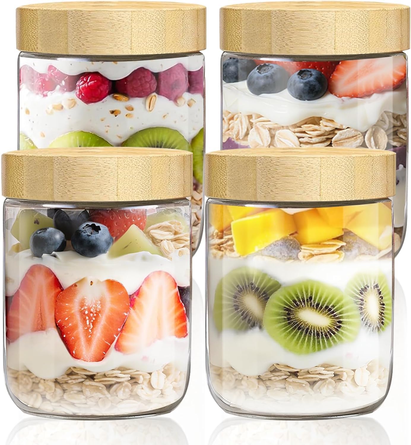 Zikenis 4 Stück Overnight Oats Gläser, 500 ml, Einmachgläser mit Schraubdeckel für selbstgemachte Marmelade, Chutney, Joghurt, Pudding, Einlagen, Babynahrung