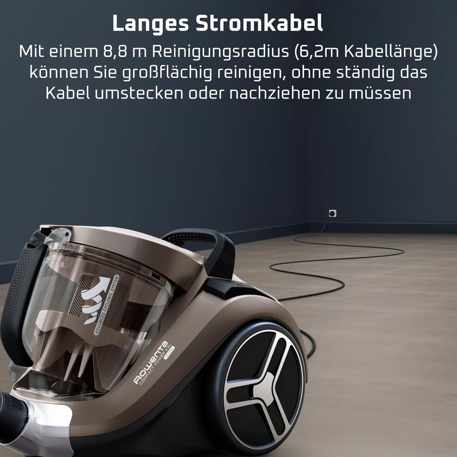 Rowenta Compact Power XXL Animal Beutelloser Staubsauger, 900 Watt, 3-Stufen-Filtersystem, XXL-Kapazität, 8,80 m Reinigungsradius, inklusive umfangreichem Zubehör, Bronze, RO4B50 – Bild 6