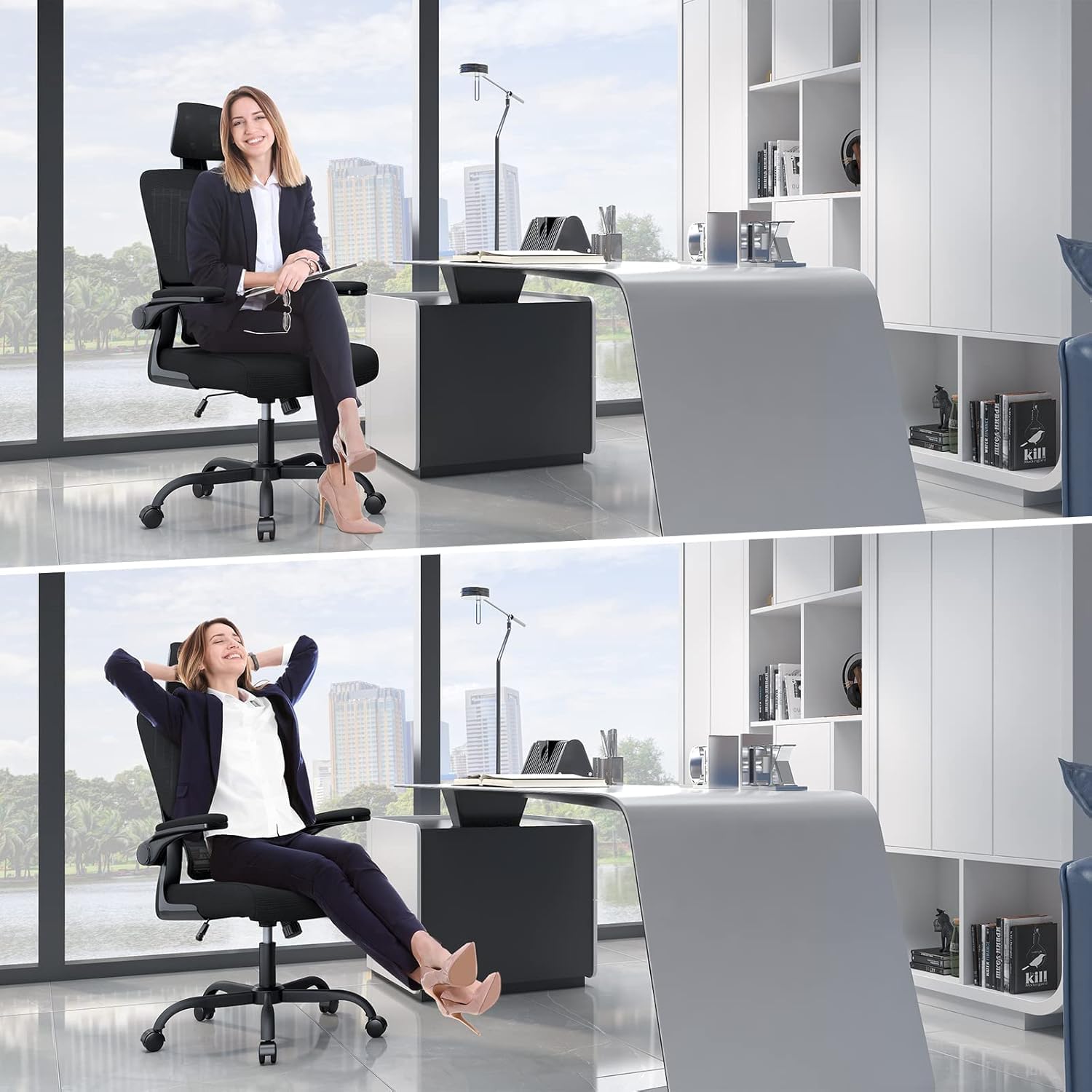 naspaluro Ergonomischer Bürostuhl mit klappbaren Armlehnen, dynamische Lordosenstütze, höhenverstellbarer Bürostuhl mit 120°-Wippfunktion, Upgrade Schwarz – Bild 6