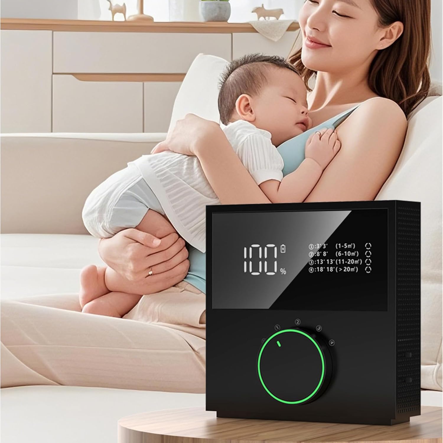 Luftreiniger – leise, wiederaufladbar, USB, 3 Geschwindigkeitsstufen, Luftqualitätsmonitor für Büro, Wohnzimmer, Spa, Yoga, Meditation, Klassenzimmer, Hotel – Bild 9