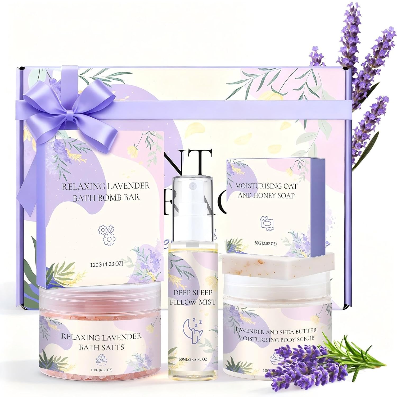 Pflegeset Damen Duschset Frauen Geschenkset Lavendel in schöner Geschenkbox, Kissenspray Wellness-Geschenke für Frauen Entspannungsgeschenk für Mama, Freundin, Mädchen zum Geburtstag