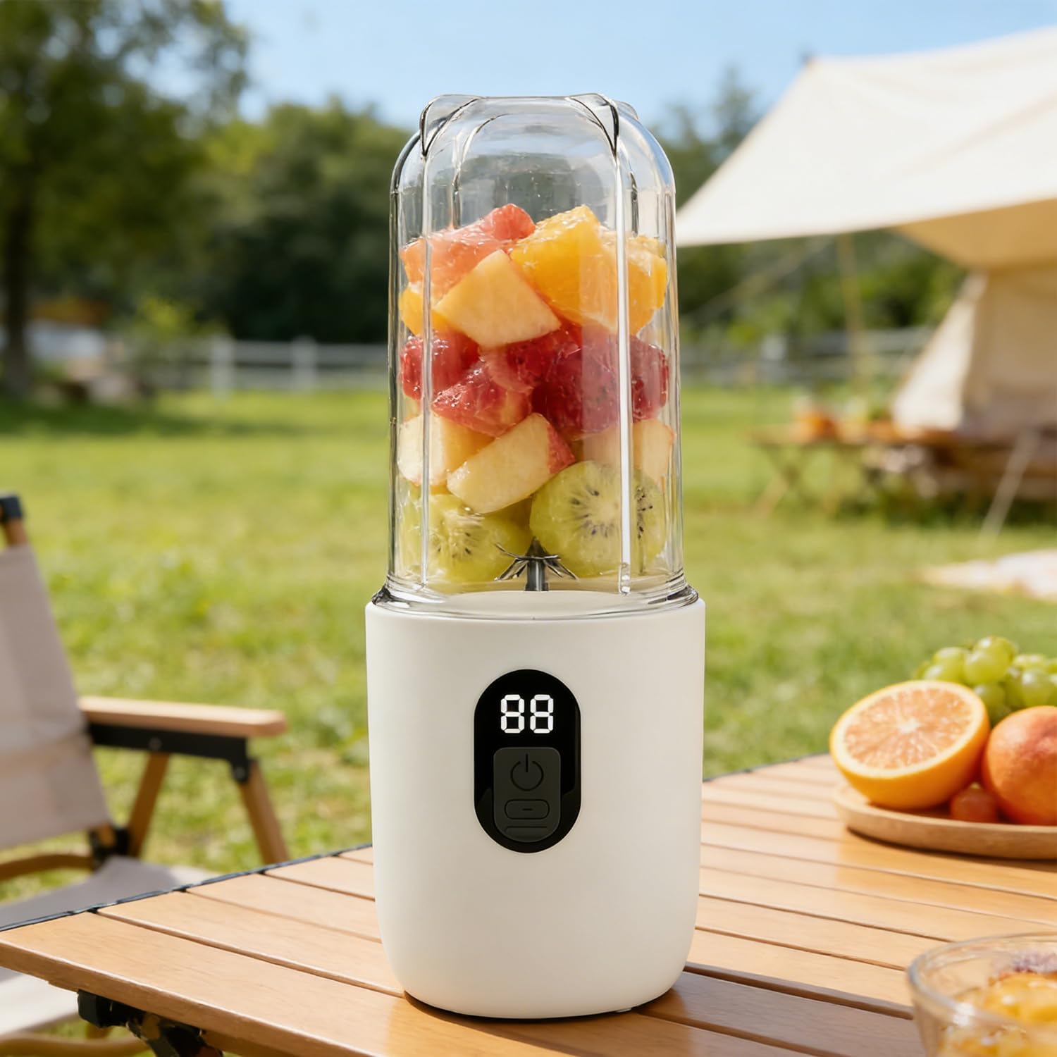 Tragbarer Mixer 500 ml, Smoothie Maker to Go mit Digitalanzeige & 16 Klingenklingen, Edelstahl, USB wiederaufladbarer Mini-Entsafter, BPA-freier Shaker für Shakes/Milchshakes für Küche/Reisen/Fitnessstudio (Weiß) – Bild 7