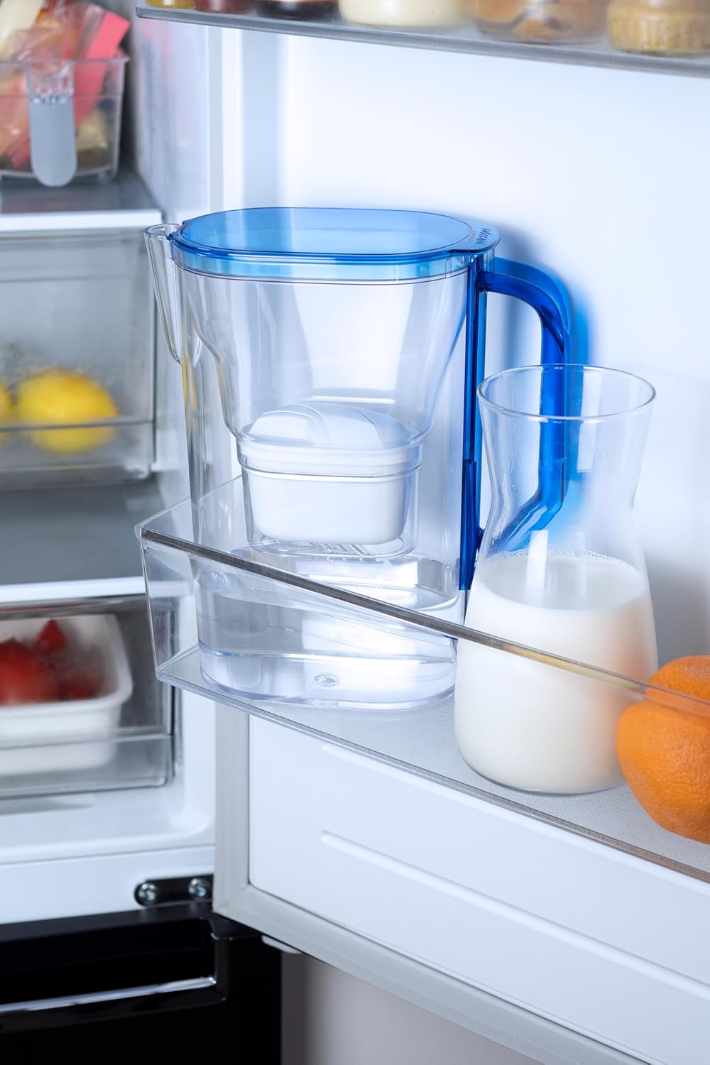 Wessper Wasserfilterkrug 2,7 l für Kühlschranktür, Wasserkaraffe mit Aktivkohlefilter, Wasserkrug kompatibel mit Brita Maxtra Filterkartusche – Blau – Bild 8