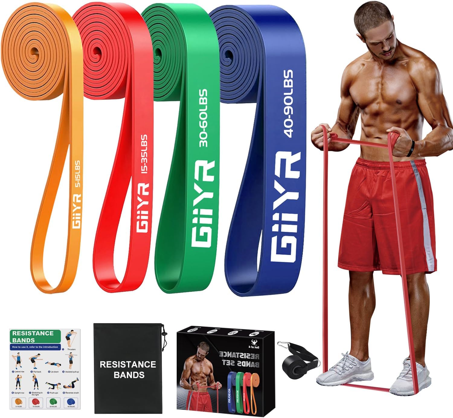 Fitnessbänder, Widerstandsbänder mit 4 Stufen, Widerstandsbänder für Männer und Frauen, Fitnessband-Set, Trainingsbänder für das Training, Klimmzughilfe