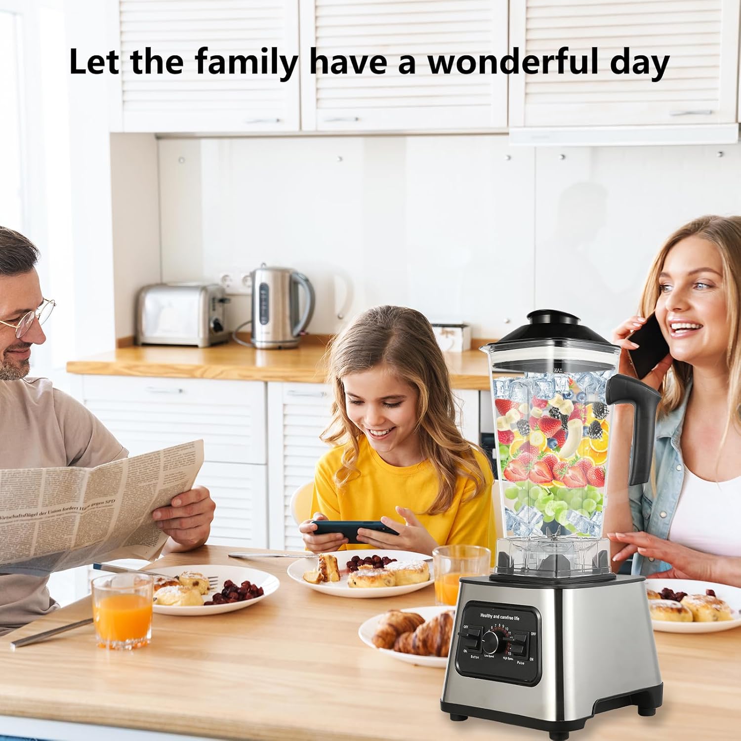 6000 W Multifunktions-Standmixer, 2 in 1, 2,5 l Mixer, Smoothie-Maker, 9-Gang-Mixer mit 2 Schüsseln und Edelstahlklingen, für Eisdessert, Milchshake und Smoothie (2-in-1) – Bild 6
