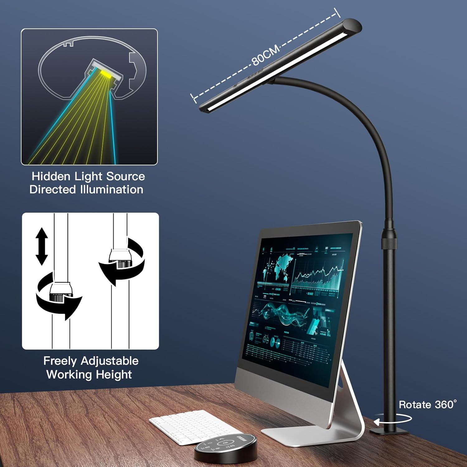 EYOCEAN LED Schreibtischlampe, 24W 80cm Tischlampe mit Gestensteuerung, dimmbare Tageslichtlampe, Augenschutz, Monitorlampe für Anbieter im Büro, Leser, Architekten, Schneider – Bild 6
