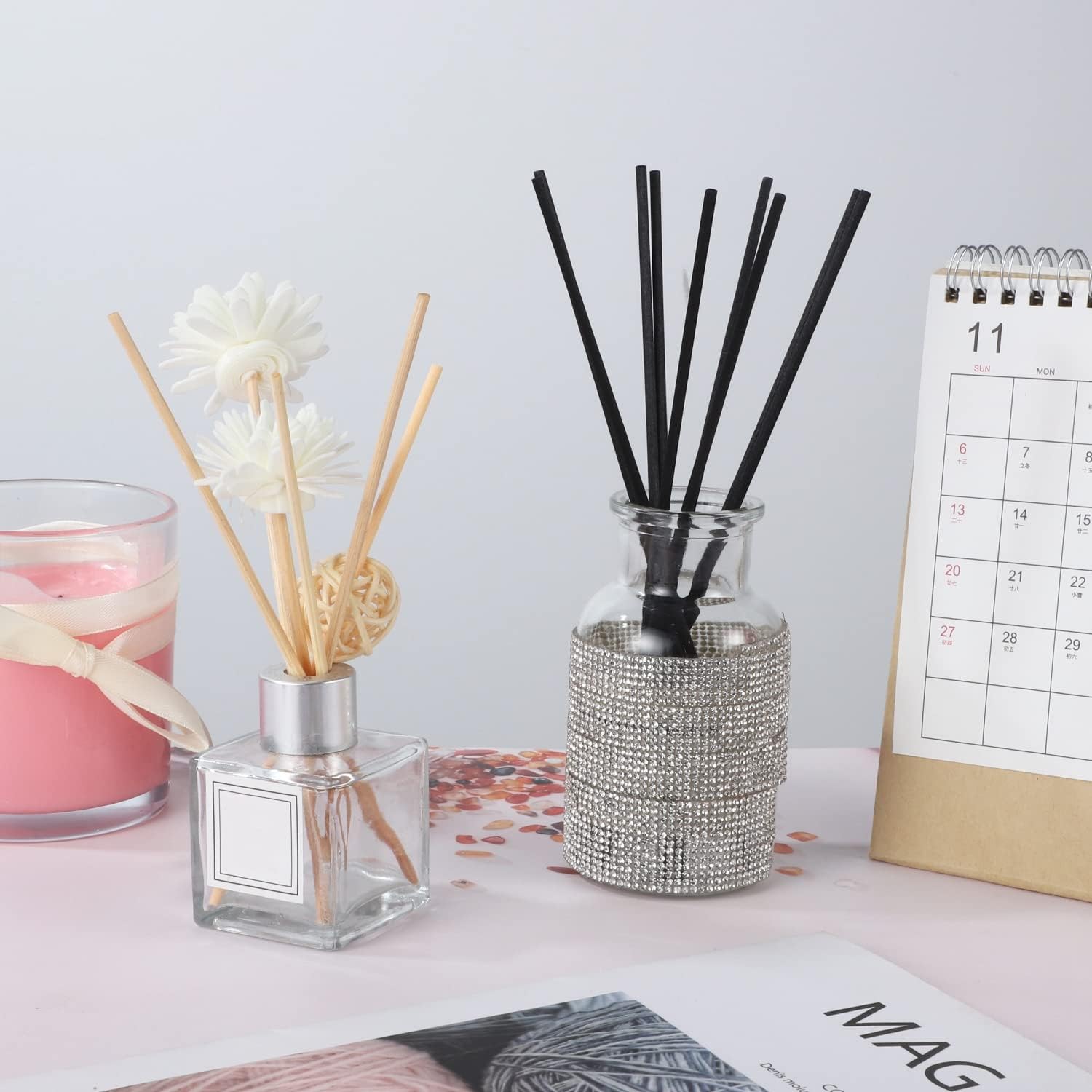 Hemiks 100 Stück Rattan-Stäbchen für Raumduft, 20 cm x 3 mm Diffusor-Stäbchen, Rattan-Schilffaser, Aroma-Diffusor-Stäbchen für ätherische Öle im Home-Office-Hotel-Spa (natürlich, schwarz) – Bild 2