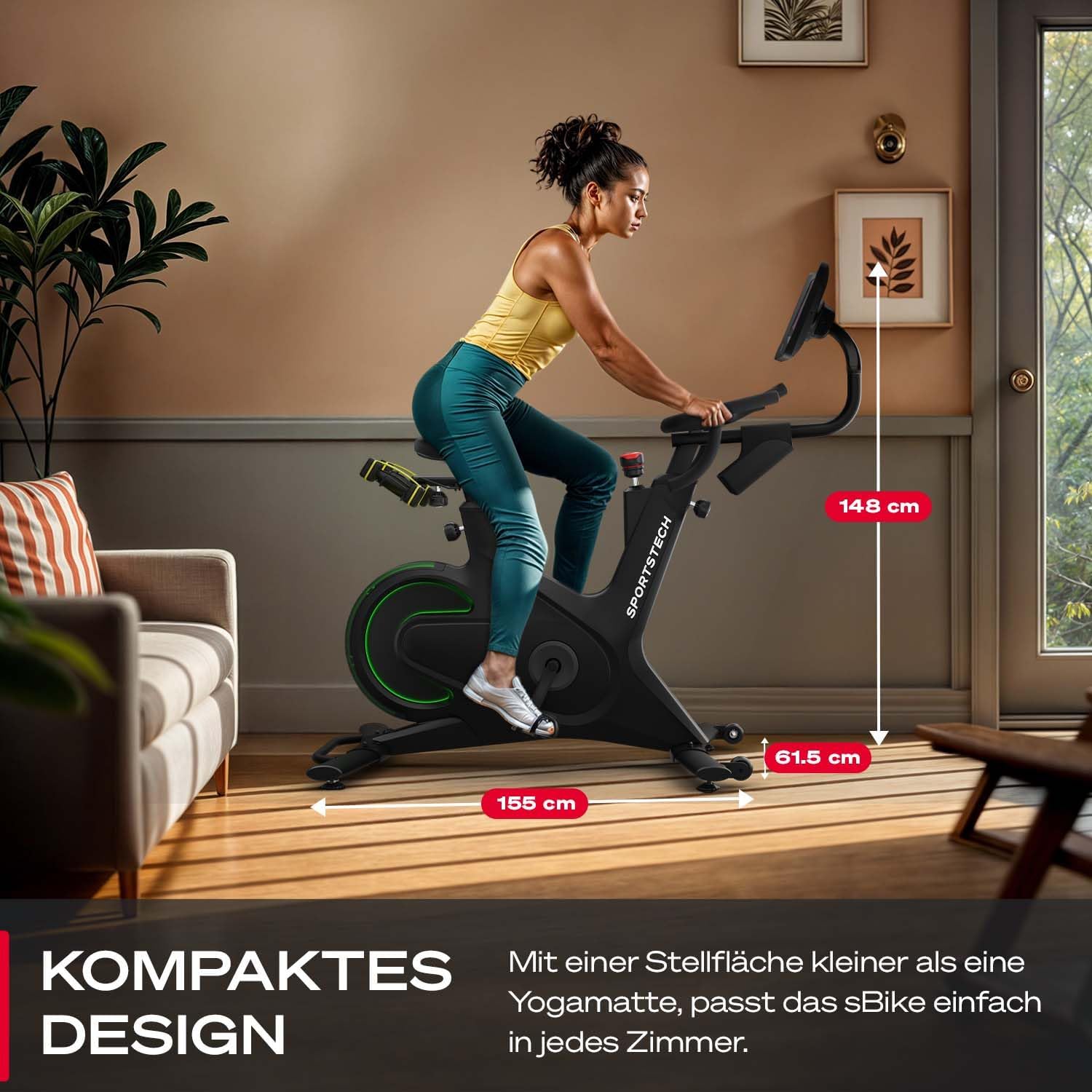 Sportstech Heimtrainer + 10,1" Touch Display - Deutsche Qualitätsmarke - APP mit Live Workouts & Kursen Fitnessbike mit patentierter LED Technologie, Ergometer, sBike – Bild 7