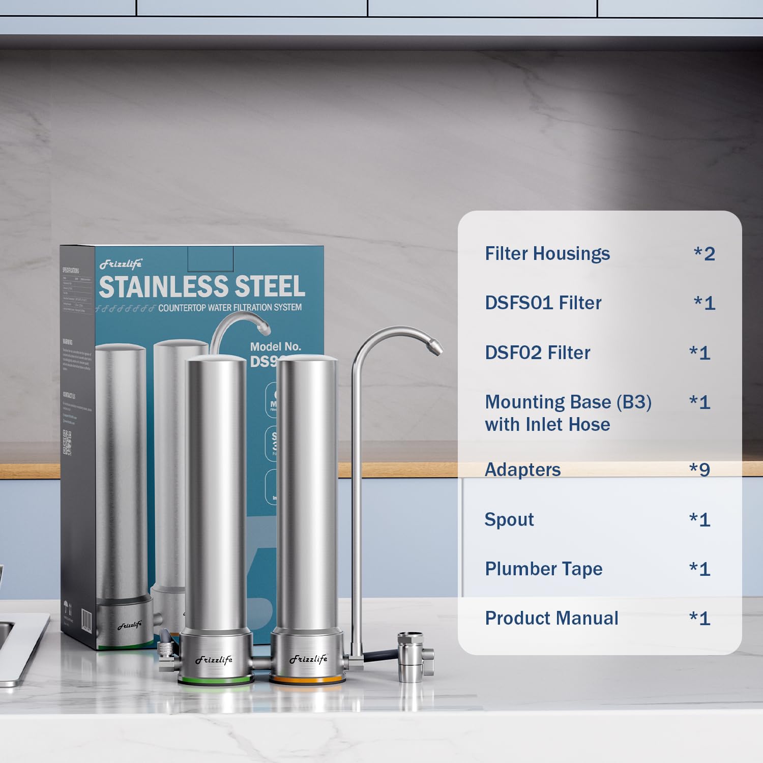 Frizzlife DS99-S Gegenwasserfiltersystem, 7-stufige Wasserfilterung aus Edelstahl, 0,5 Mikron NSF-zertifizierte Elemente, reduziert 99,99 % Blei, Chlor, Schwermetalle, Kalk und Kalkablagerungen – Bild 8
